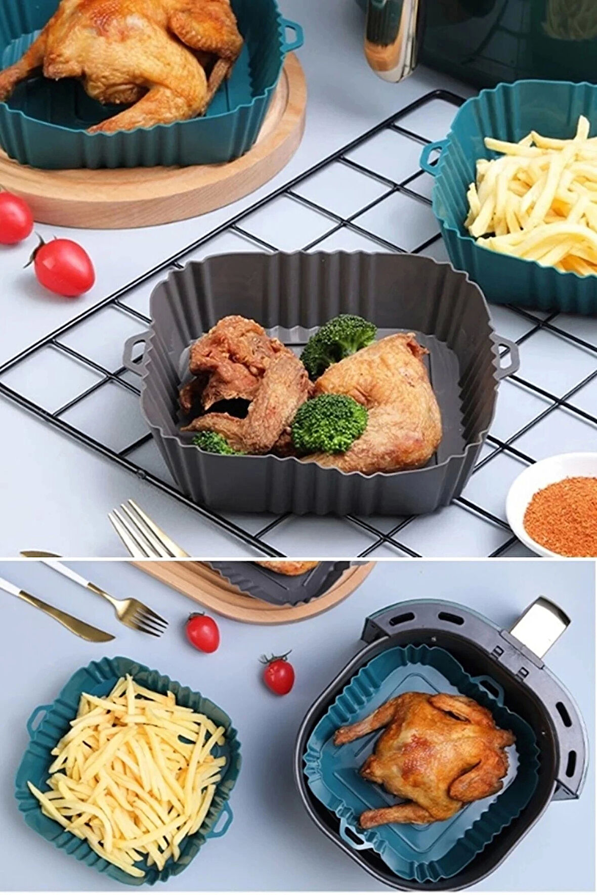 Silikon Air Fryer Kabı Kare Tüm Modellerle Uyumlu