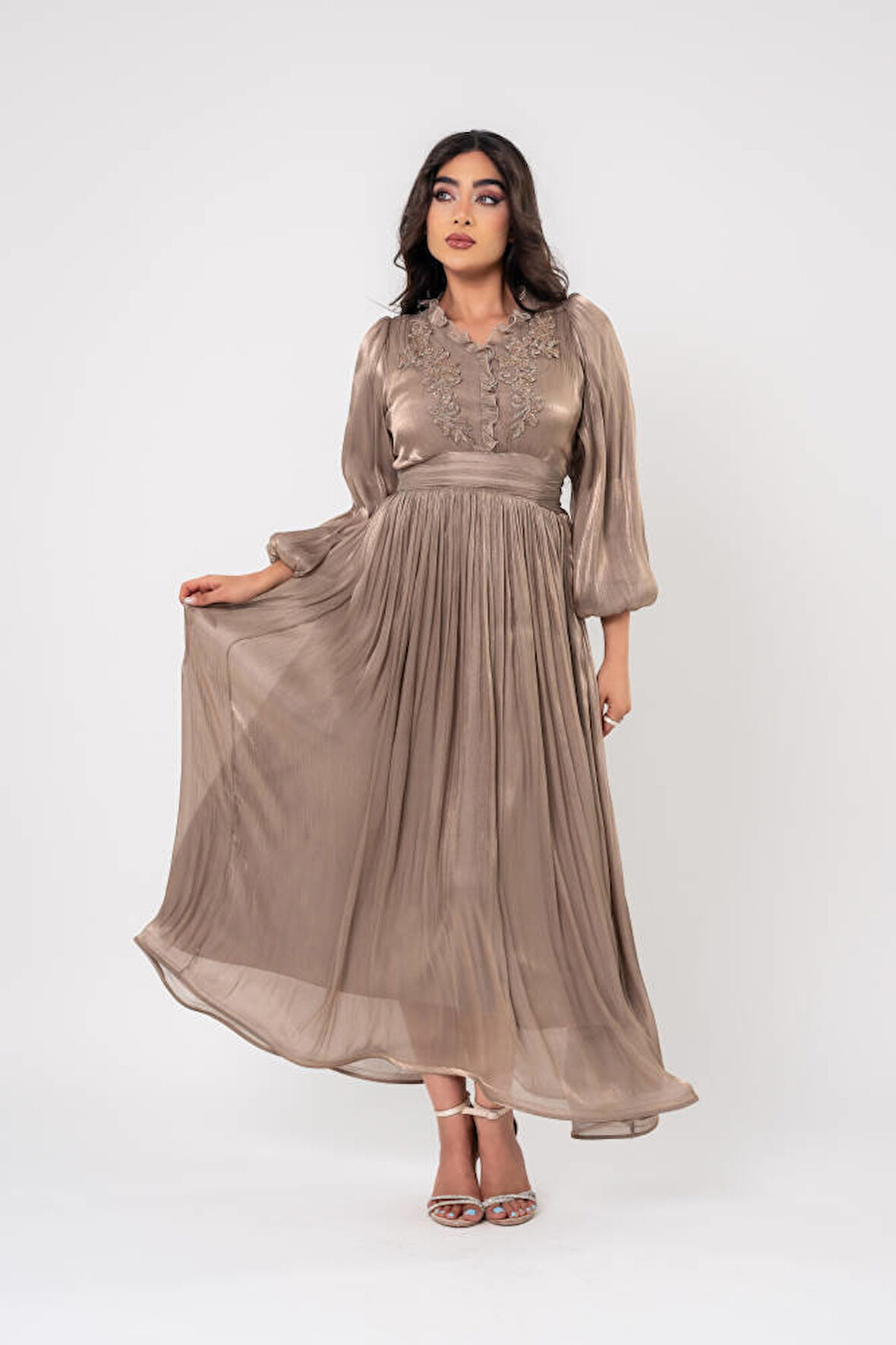 Boyundan Taş İşlemli Bel Detaylı Abiye Elbise ELB16091