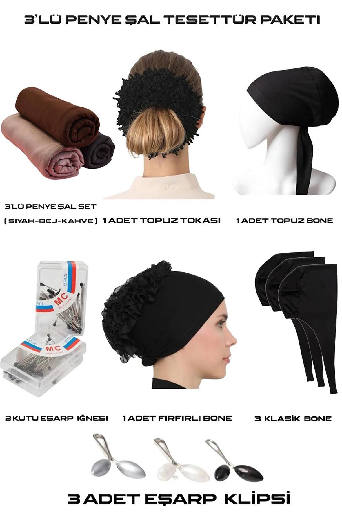 Alcanavm 3 Lü 13 Parça Penye Şal Tesettür Paketi 