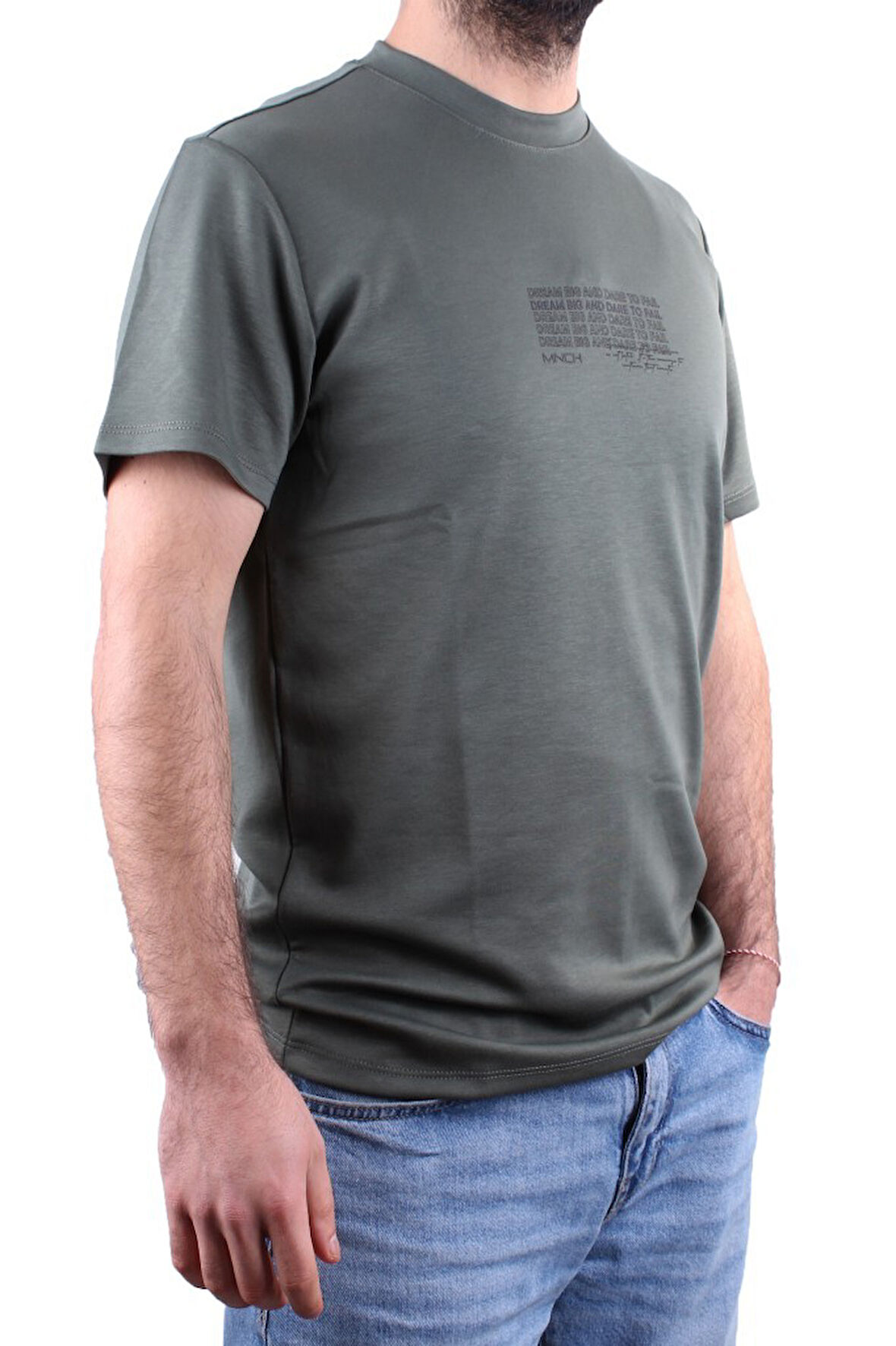 Dagoster DMG23-211676 Haki Günlük Bisiklet Yaka Erkek Tişört