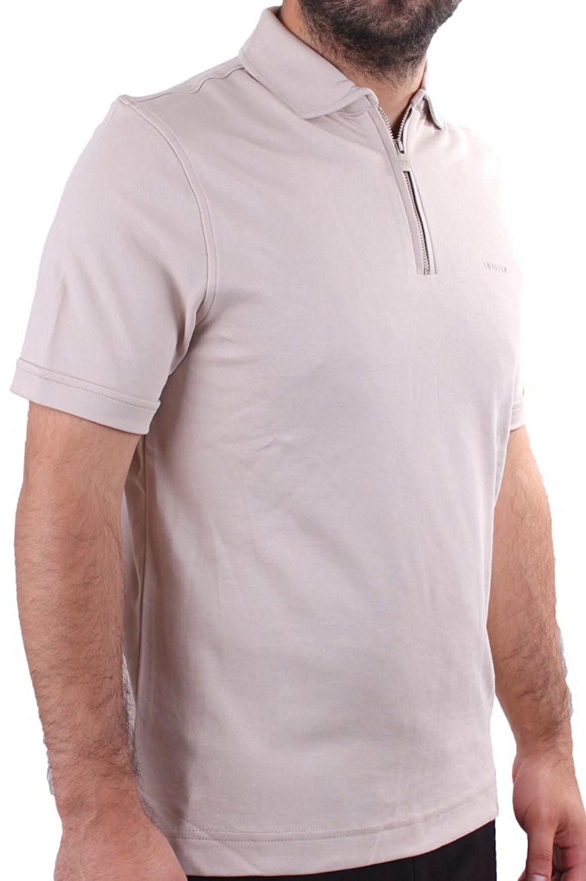 Twister 2298 Bej Günlük Kısa Kol Normal Kesim Pamuklu Fermuarlı Polo Yaka Erkek Tişört