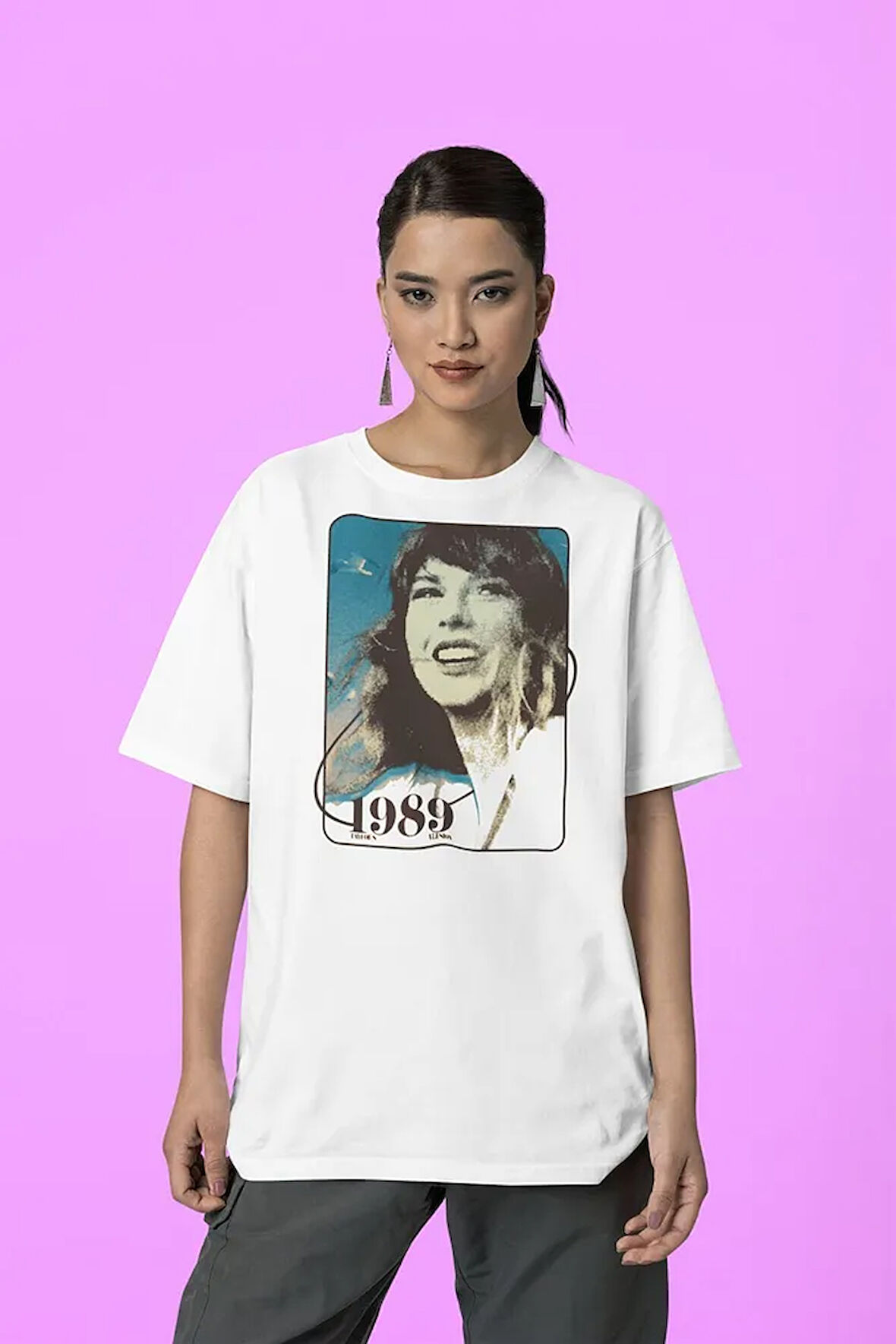 1989 Taylor Swift Baskılı Unisex Tişört, Oversize Şarkıcı Tişört