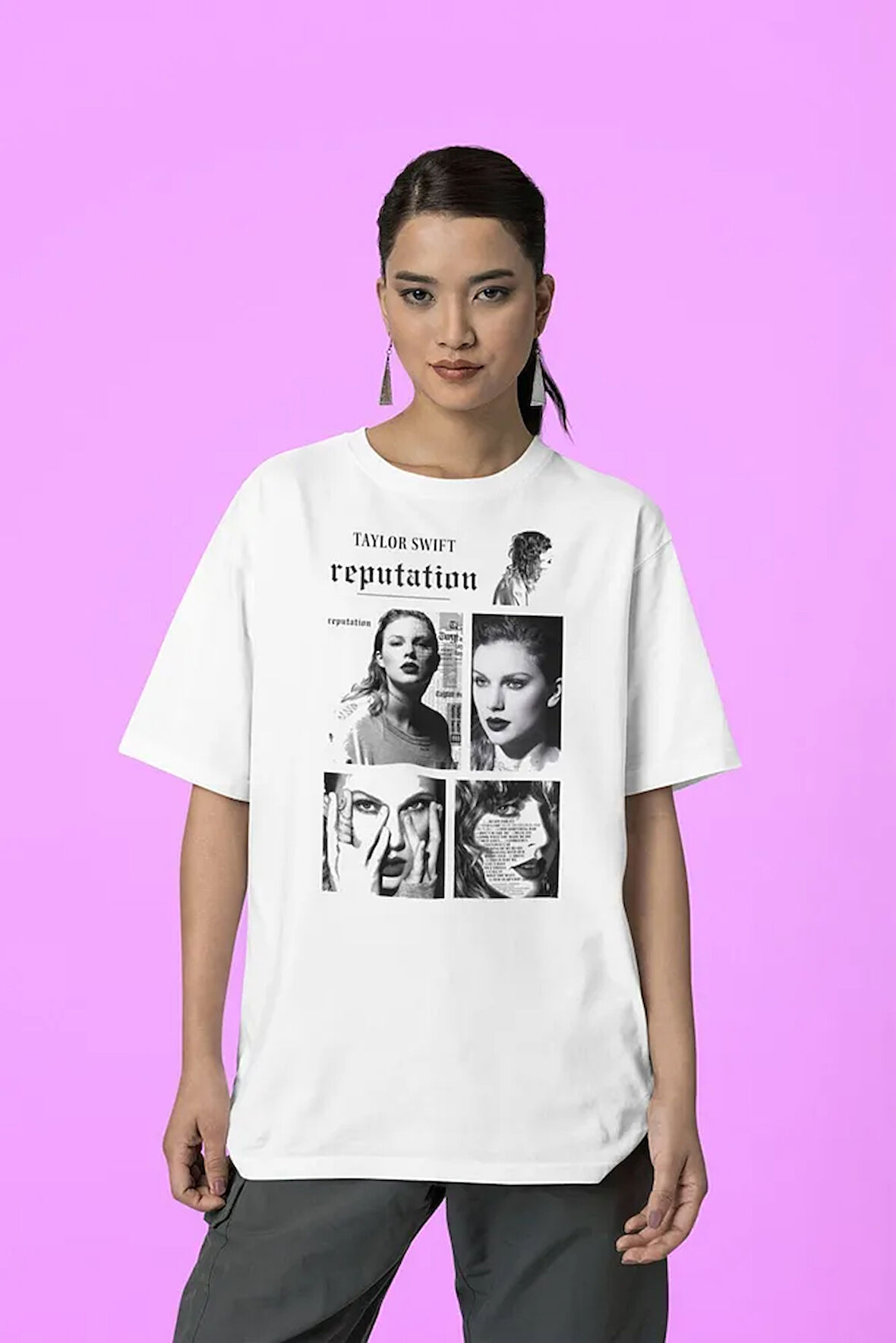 Taylor Swift Albüm Baskılı Unisex Tasarım Tişört, Oversize Reputation Tişört
