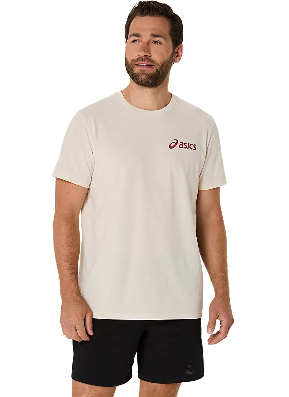 Asics 2031E659-201 ASICS CHEST LOGO SS TE Bej Yuvarlak Yaka Normal Baskılı Erkek T-Shirt