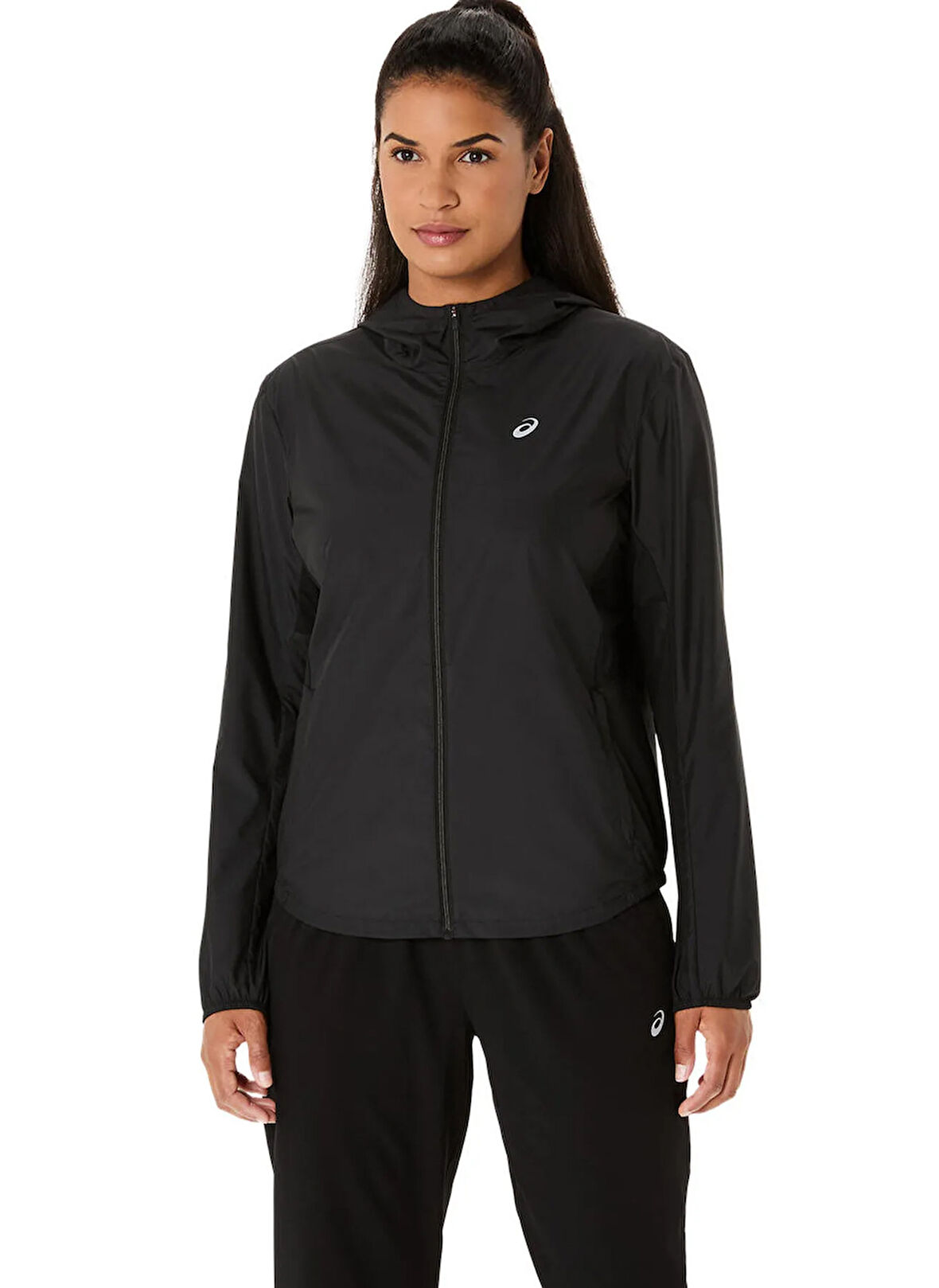 2012D180-001 ASICS CORE JACKET Siyah Kapüşon Yaka Normal Kalıp  Zip Ceket