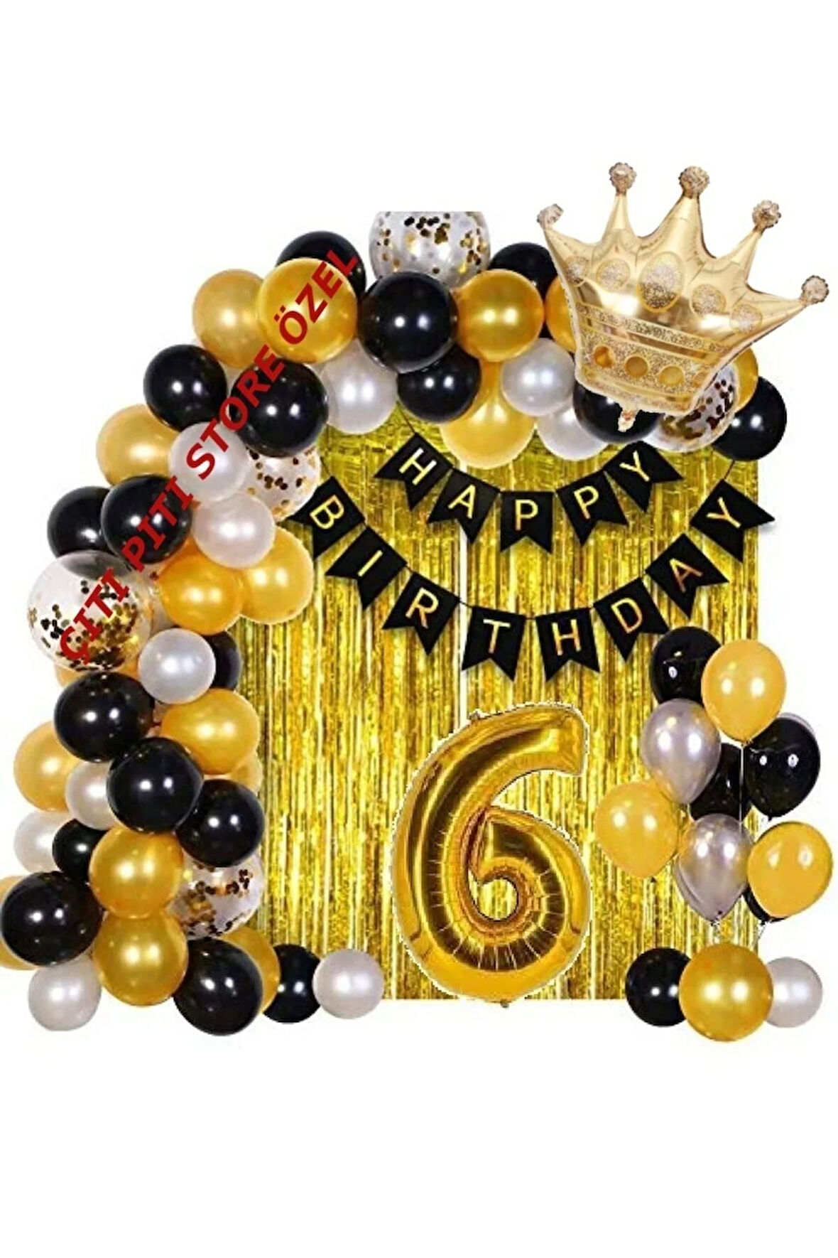 Büyük Boy Kral Taçlı 6 Yaş Balon Zinciri Doğum Günü Seti
