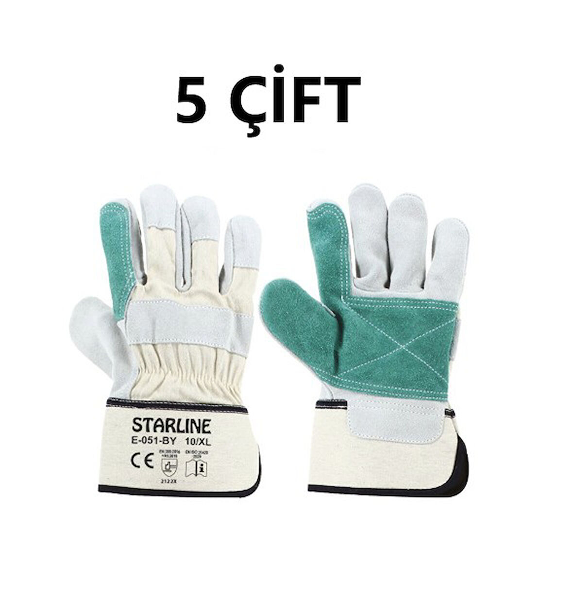 5 Çift  Takviyeli Deri Eldiven Starline E-051-By 10 XL Beden