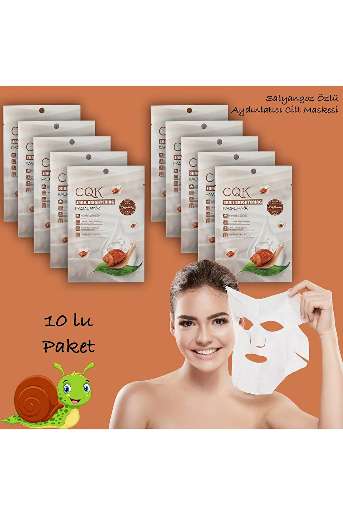 10 Adet Salyangoz Maskesi Aydınlatıcı Hidrasyon Centella Asiatica Snail Brightening XLM106