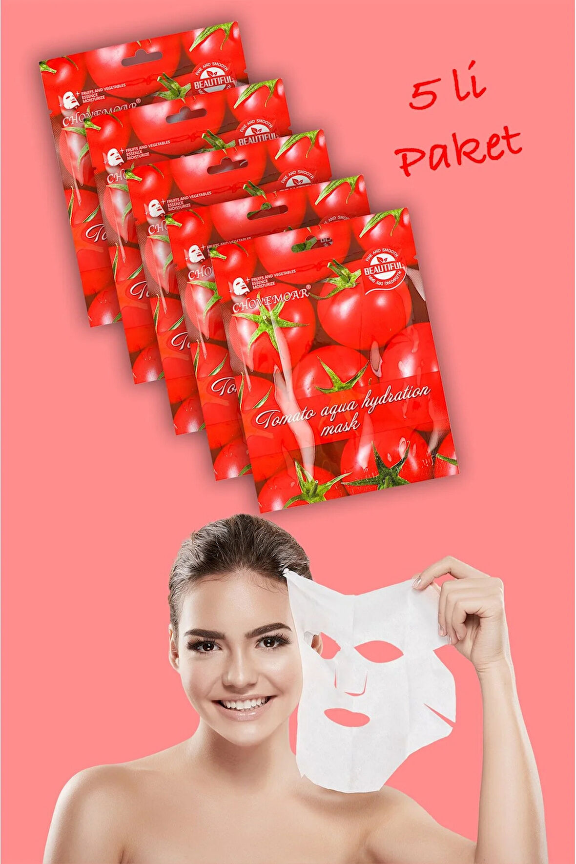 5 Adet Domates Suyu Onarıcı Yüz Maskesi Aqua Hydration Mask XLM90