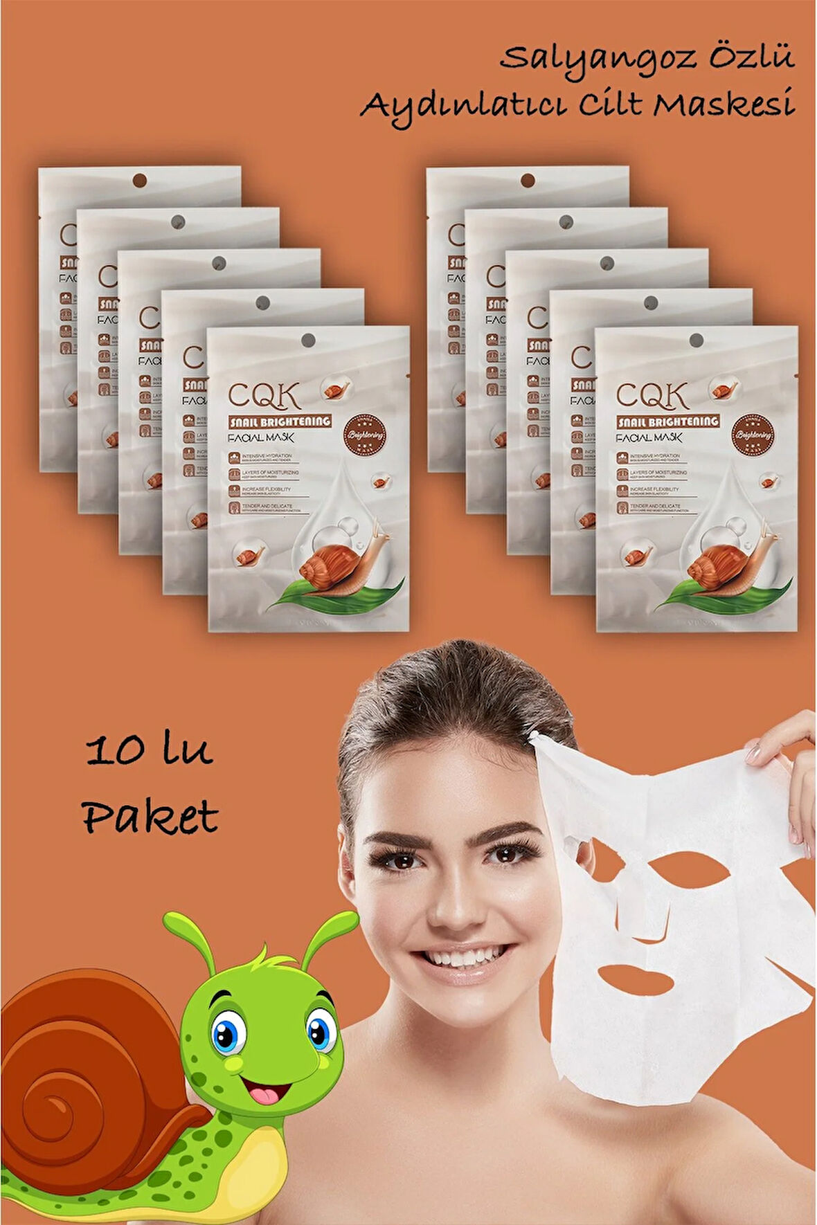 10 Adet Salyangoz Maskesi Aydınlatıcı Hidrasyon Centella Asiatica Snail Brightening XLM106