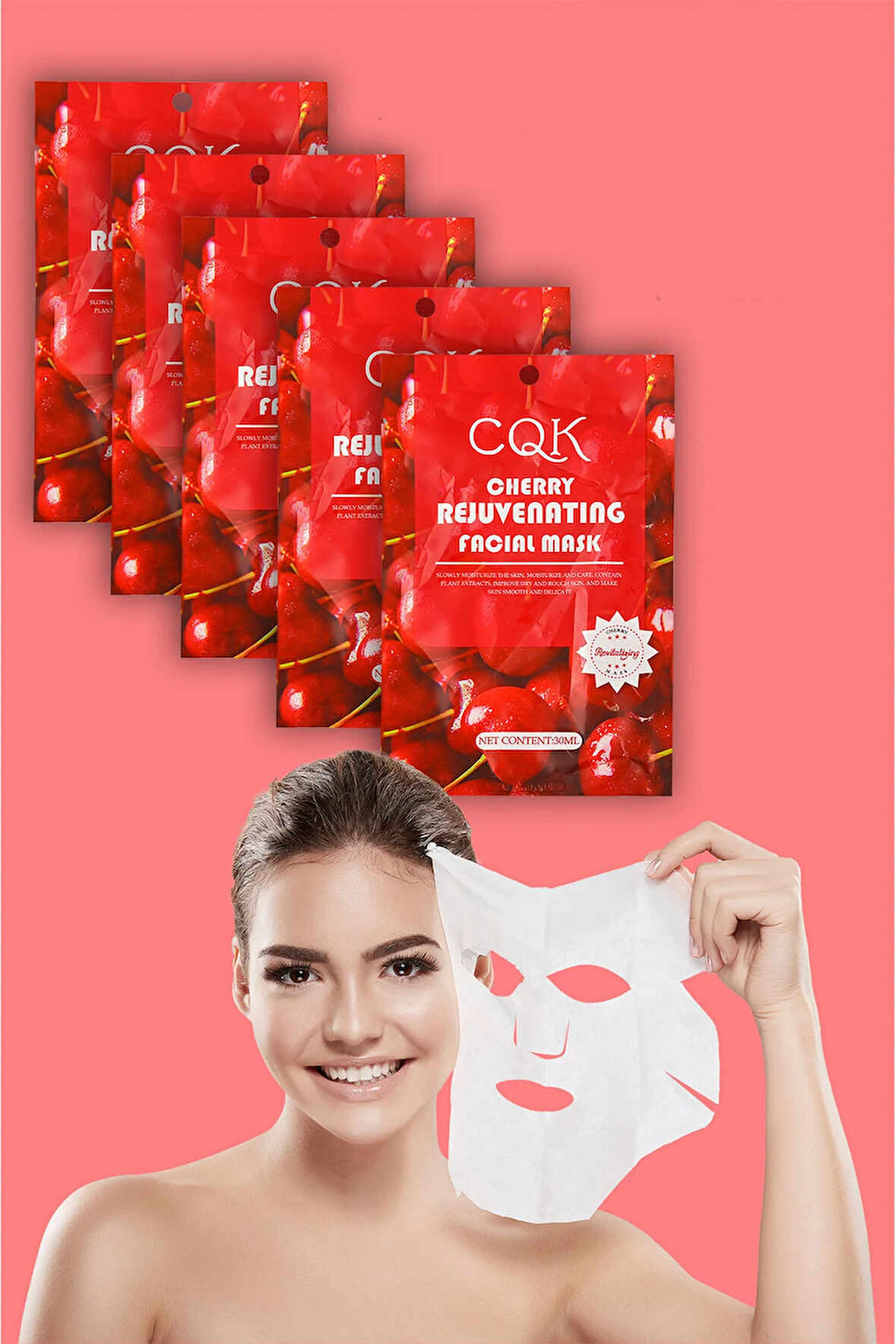 5 Adet Kiraz Çiçeği Kuru ve Pürüzlü Ciltlere Uygun Kağıt Maske Cherry Face Mask 30ML