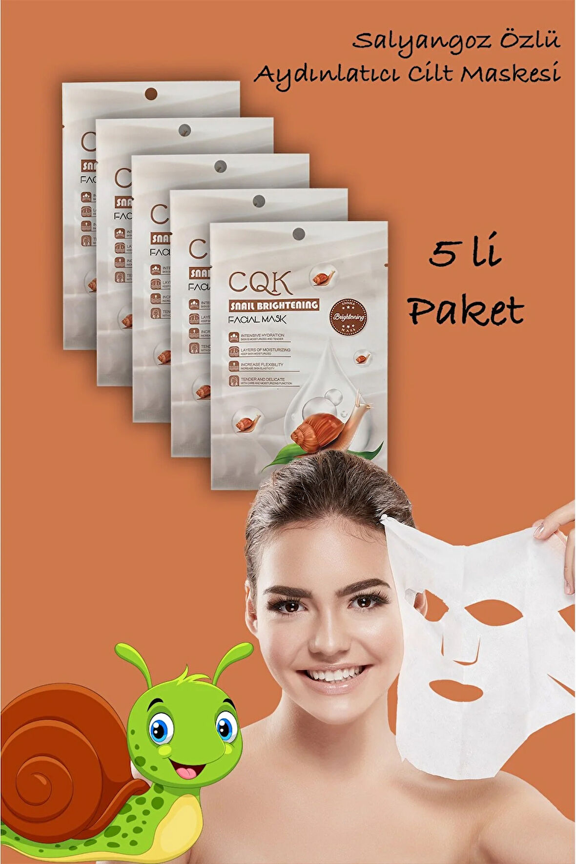 5 Adet Salyangoz Maskesi Aydınlatıcı Hidrasyon Centella Asiatica Özlü Snail Brightening XLM106