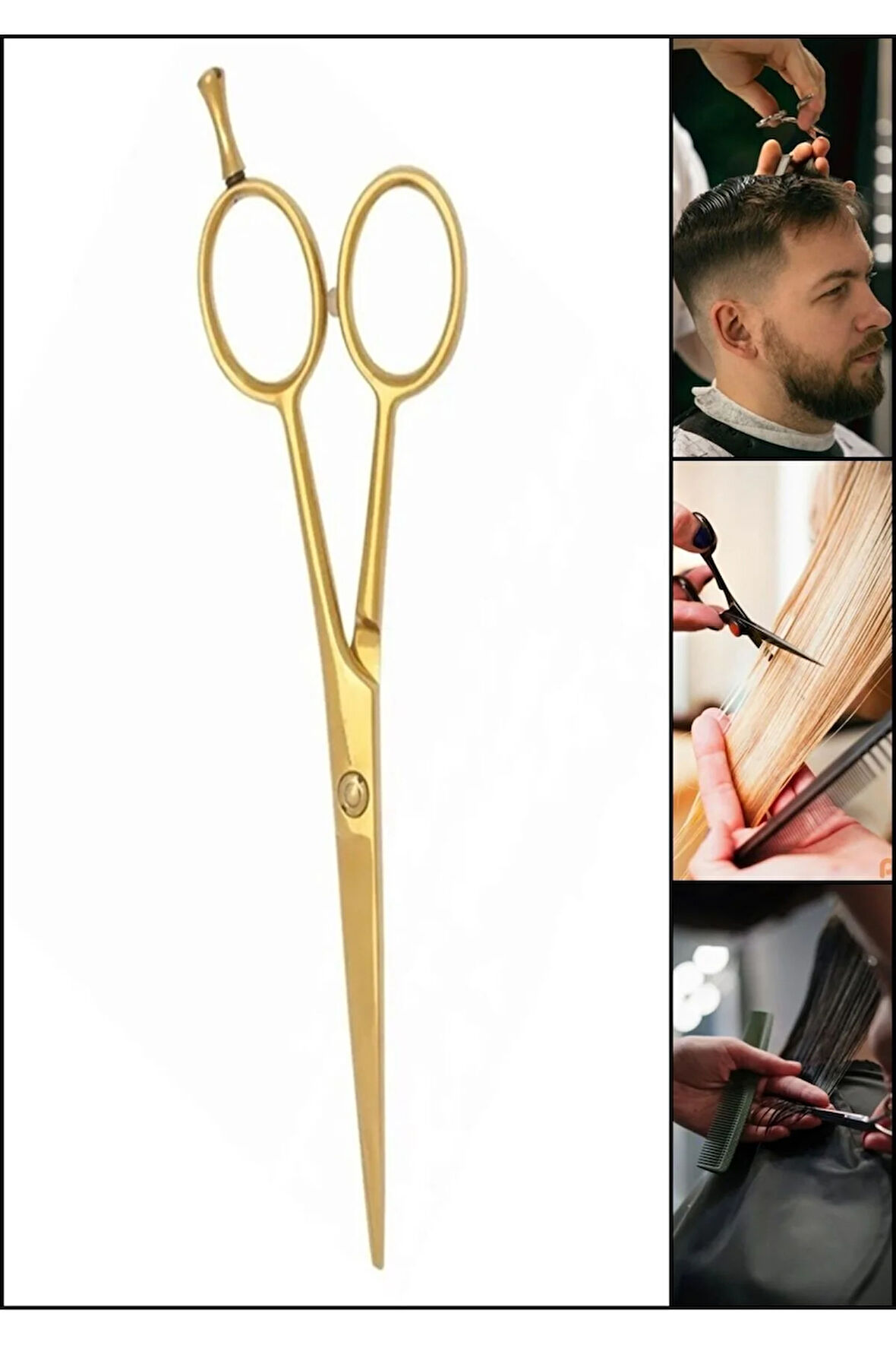 Gold Parmak Vidalı Altın Düz Uçlu Saç Kesim Makası 5.5 inç Berber Makası XLQ583B