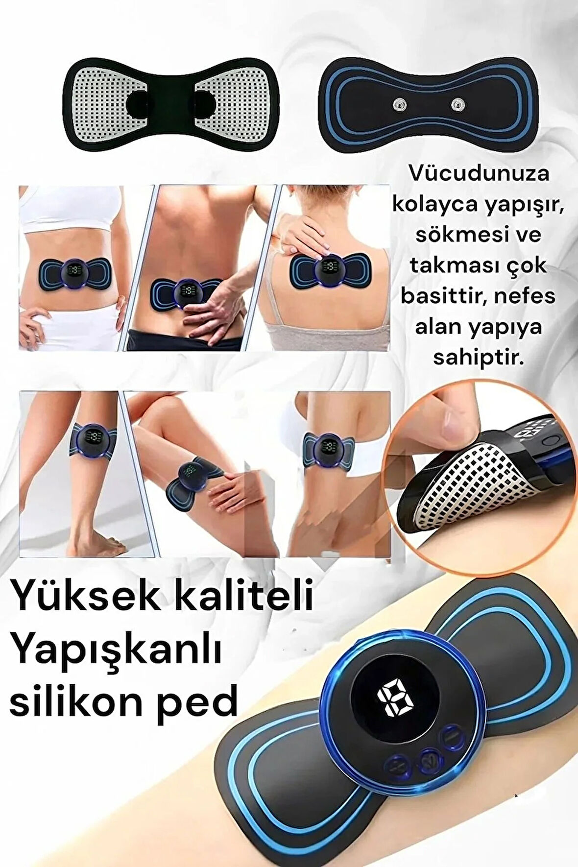 1 Cihaz 2 Yedek Ped Tens Ems Elektrikli Masaj Aleti Cihazı Kablosuz Şarjlı Kelebek101