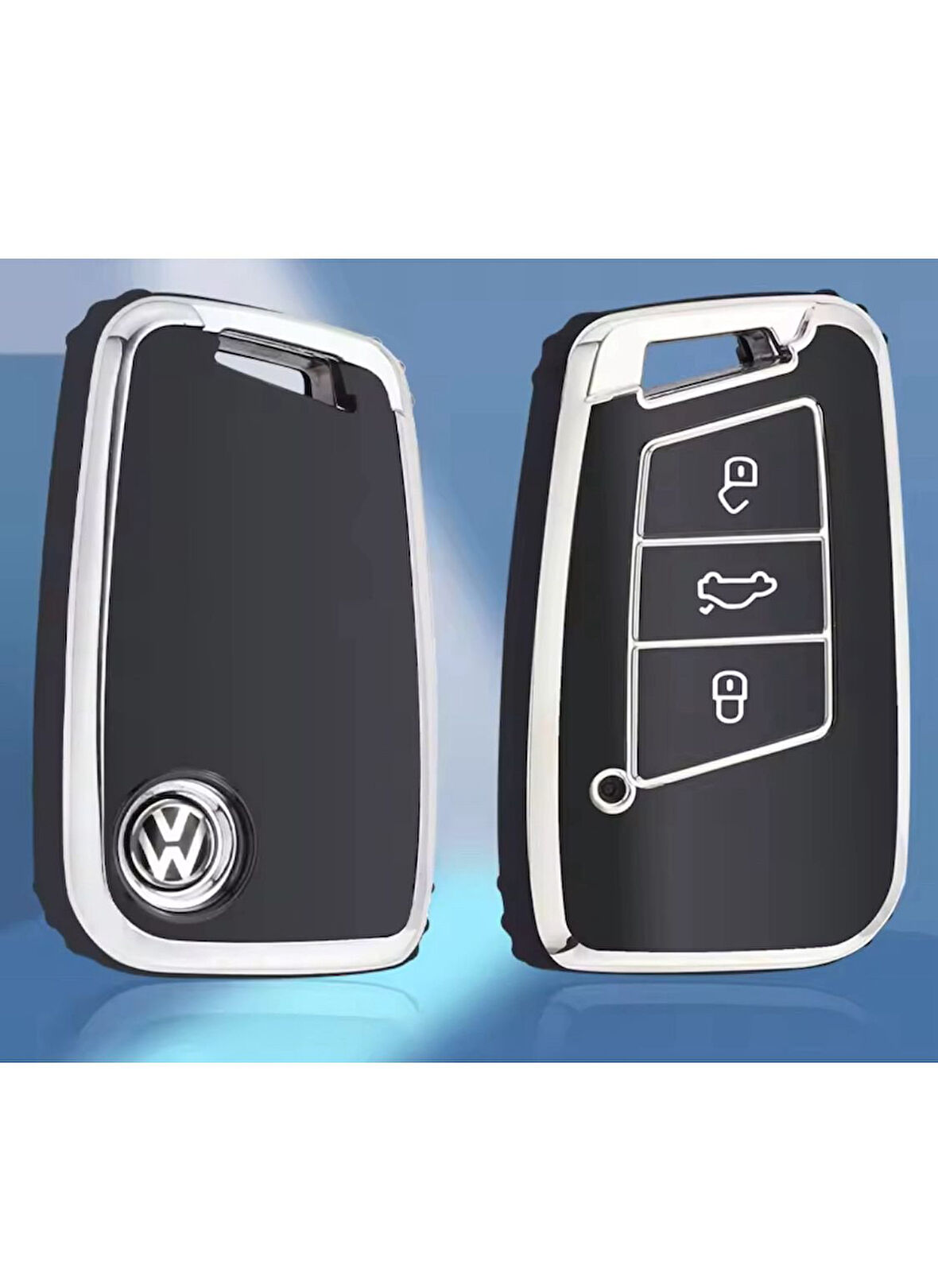 Passat B8 Arteon Tiguan Ateca ve Süper B Anahtar Kılıfı 2.Resime Bakınız Siyah/Gümüş