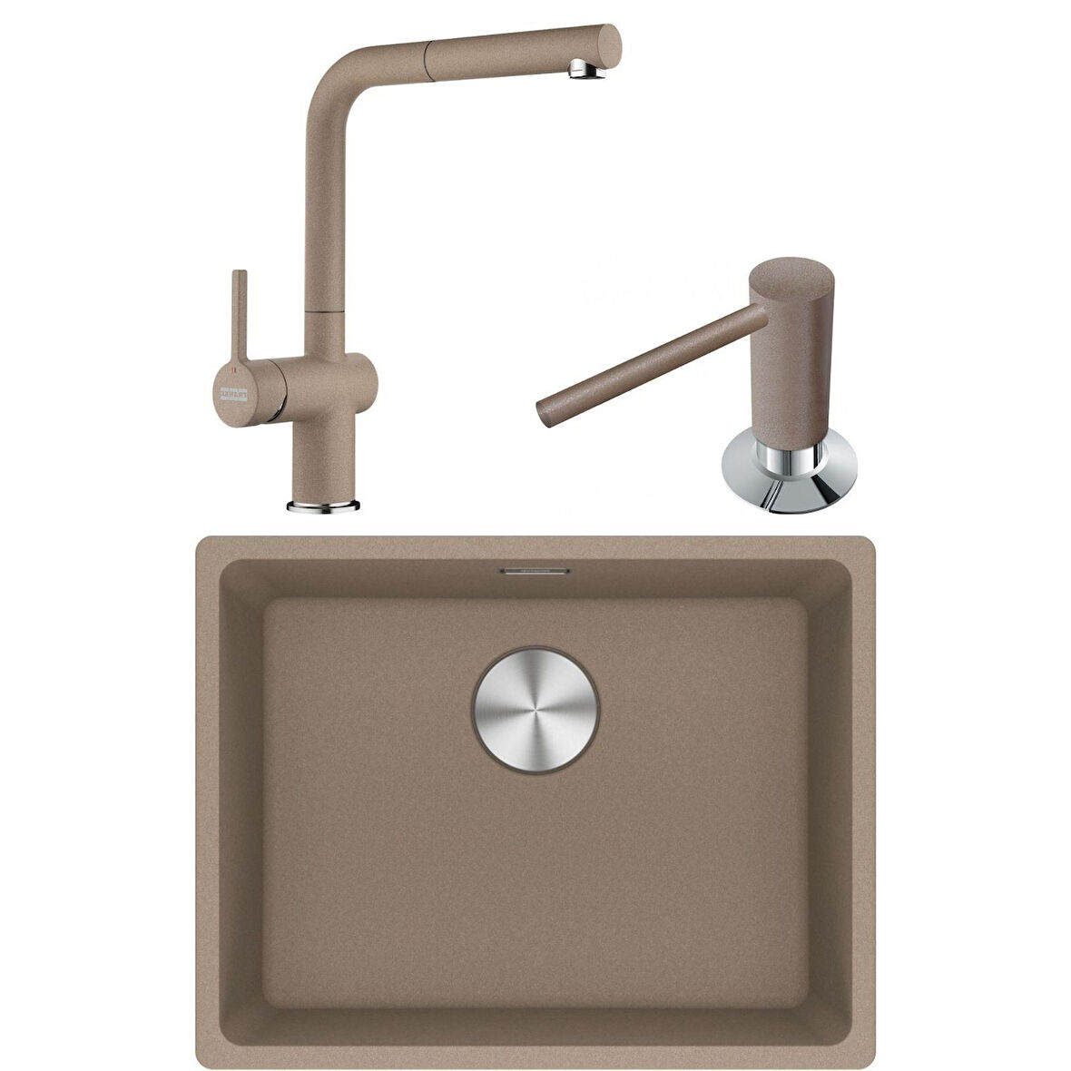 Franke Maris MRG 110-52 Granit Eviye-Active Plus Doccia 2.0 Armatür-Sıvı Sabunluk Üçlü Set Oyster