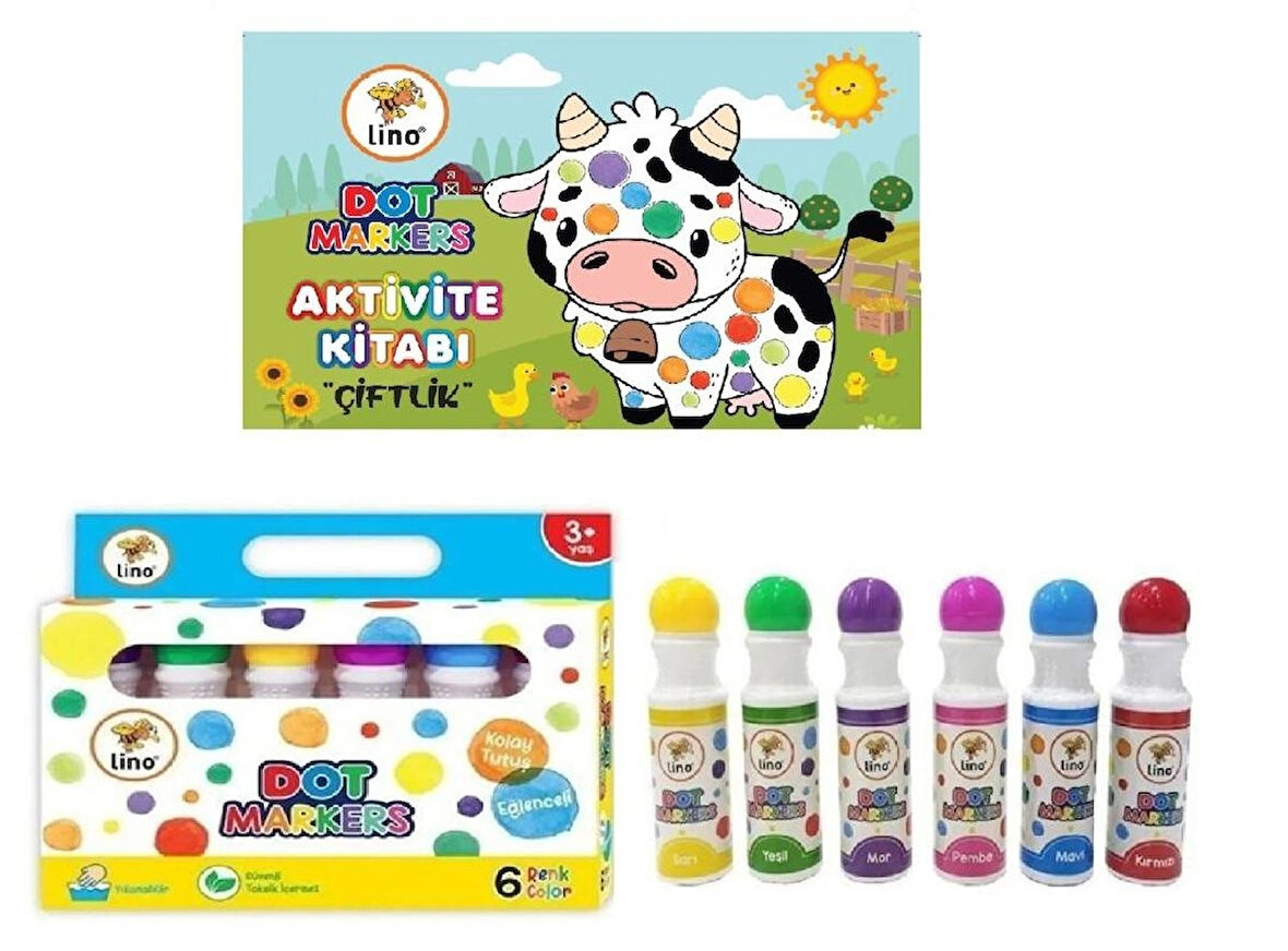 Dot Markers 6’lı Yıkanabilir Kalem ve Boyama Kitabı Çiftlik