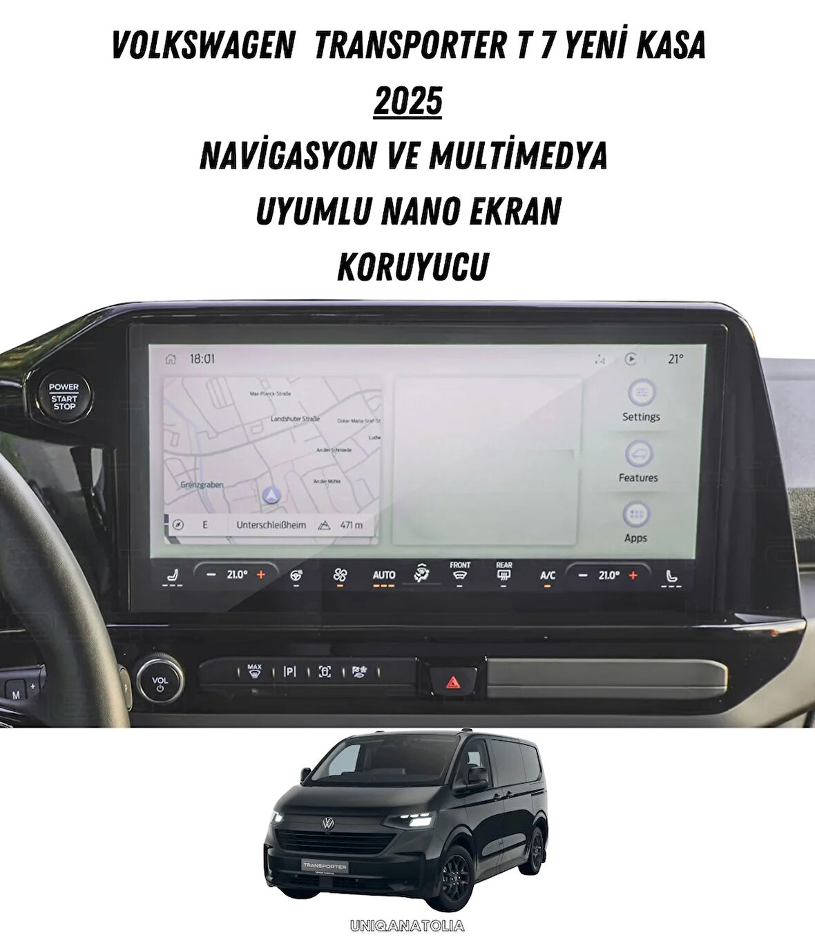 Volkswagen Transporter T7 2025 Yeni Kasa Multimedya Uyumlu Nano Ekran Koruyucu