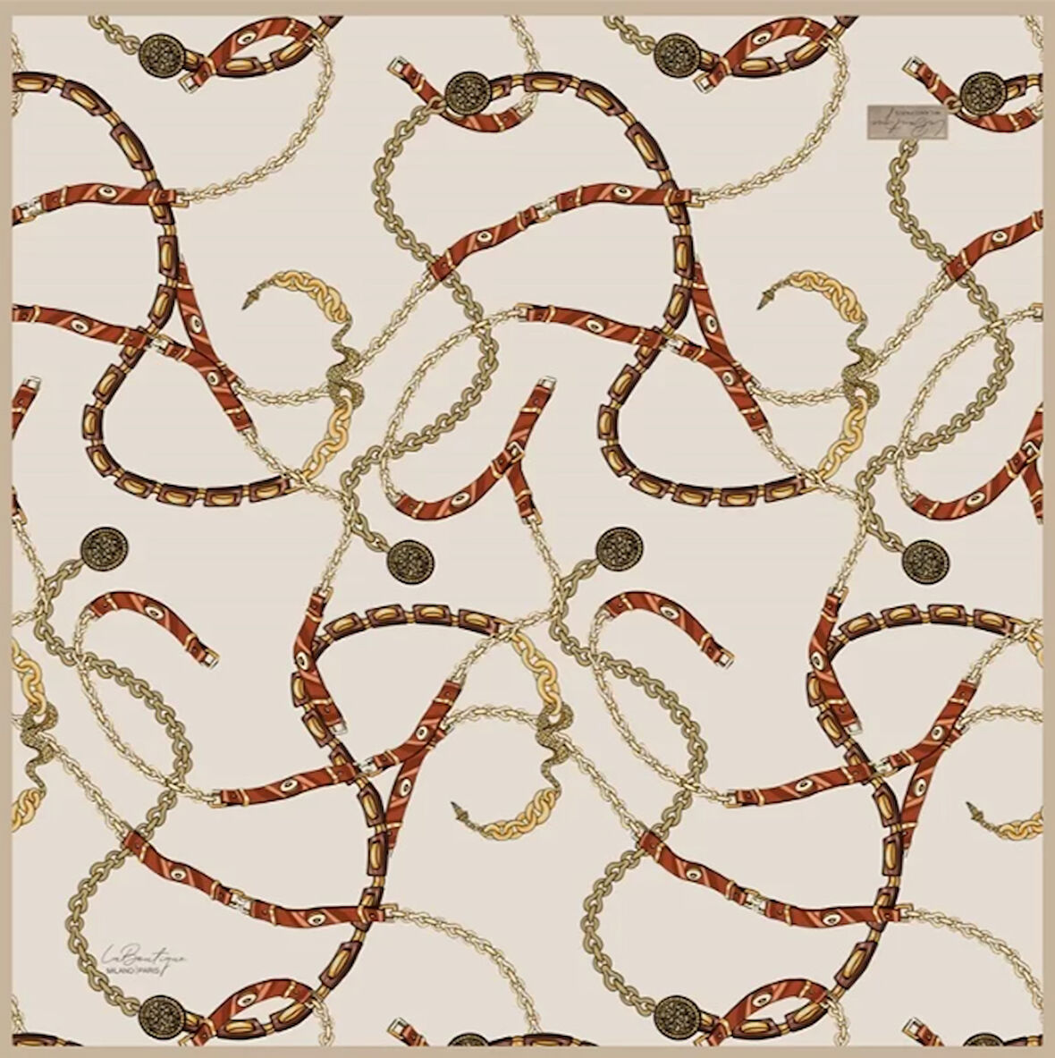 La Boutique Tivil Saf İpek Eşarp 234404 - 49055 Krem Karışık Desen