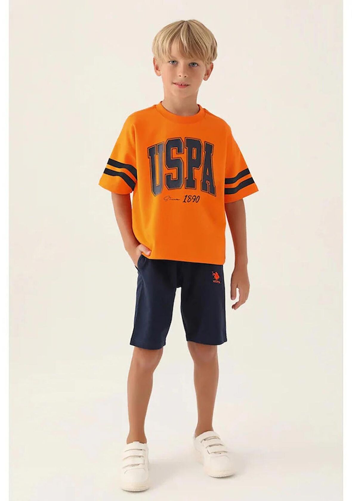 U.S Polo Assn 1709 Erkek Çocuk Bermuda Pijama Takım Turuncu V1