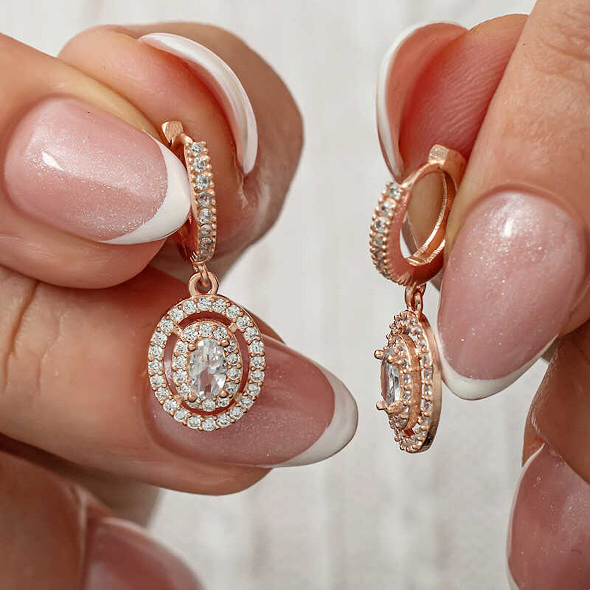 Himarry Gümüş Rose Oval Taşlı Sallantılı Küpe