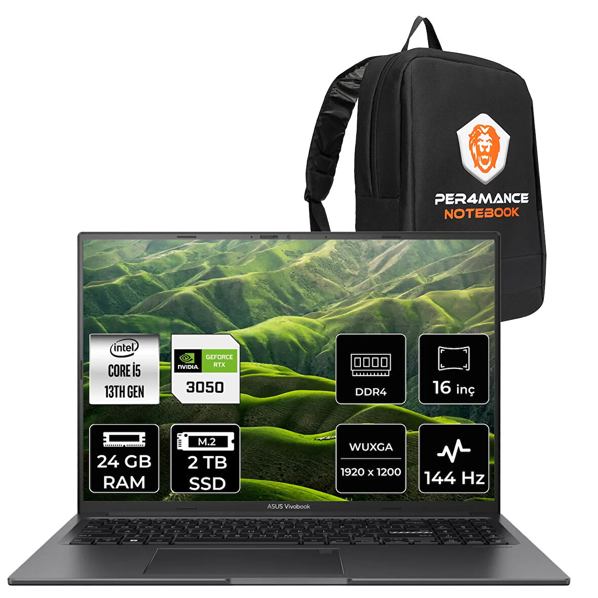 Asus VivoBook 16X i5 13420H 24GB 2TB SSD RTX3050/4GB 16" WUXGA 144Hz FDOS Dizüstü Bilgisayar