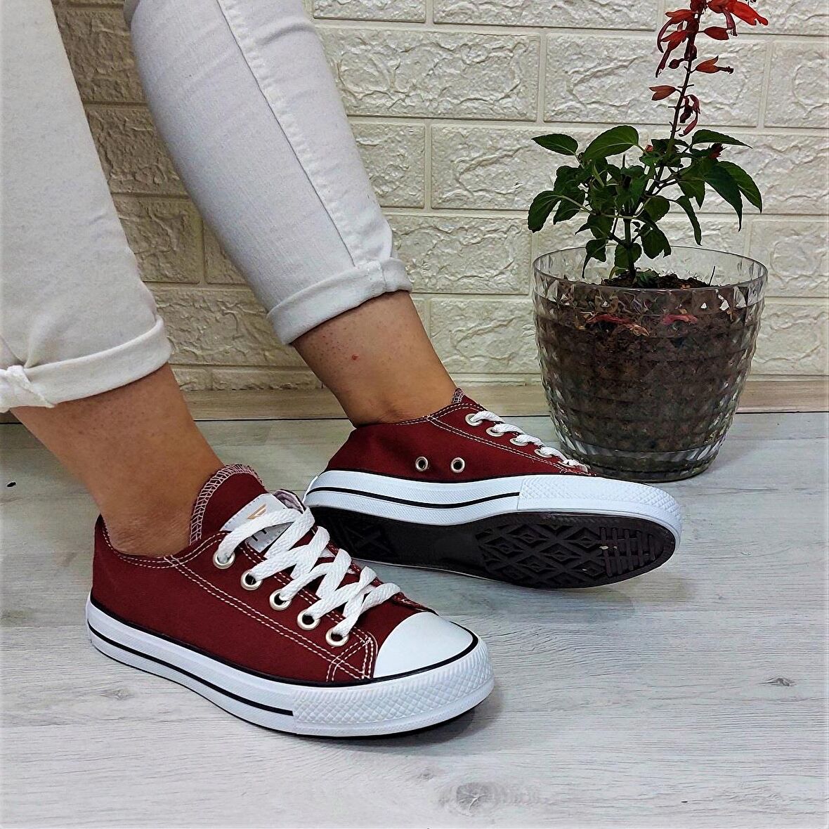 Fiyra 554 Bordo Kısa Unisex Sneaker Keten Spor Ayakkabı