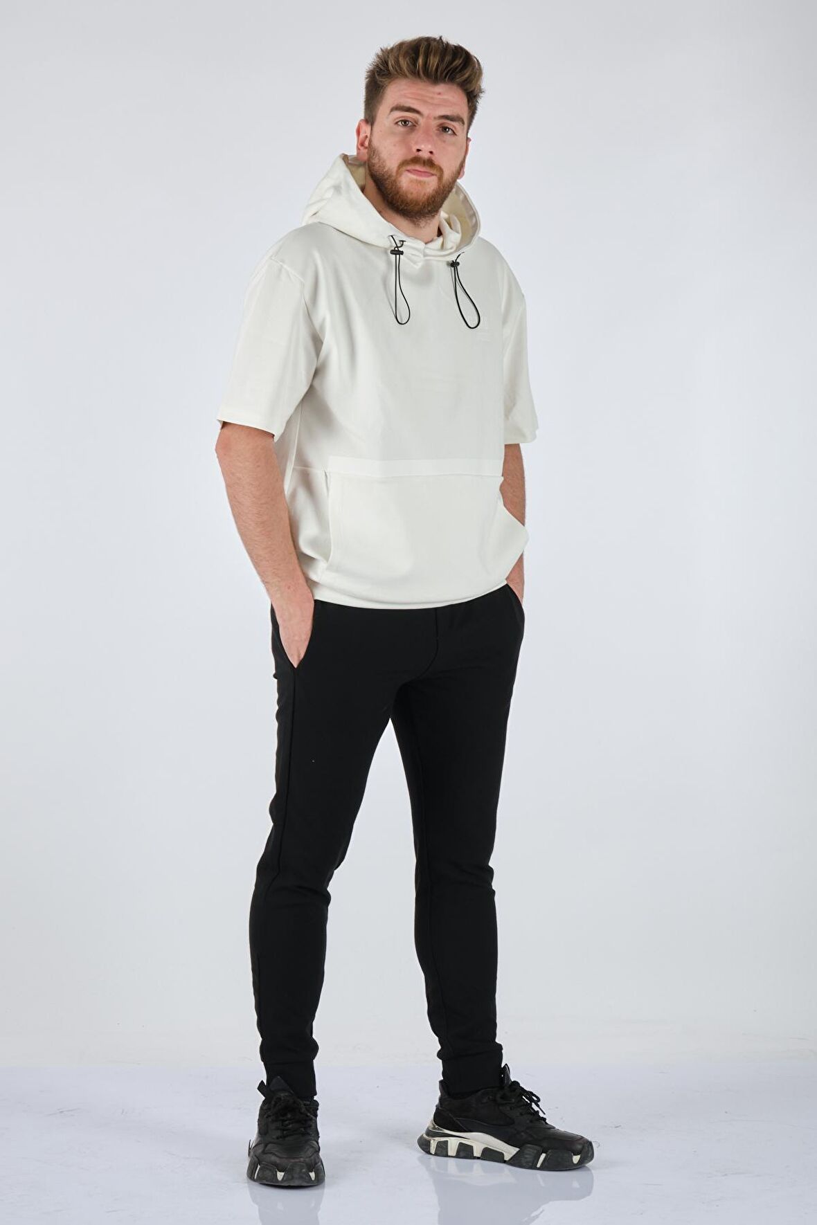GUALTIERO KAPÜŞONLU YAZILI UZUN KOL EKRU ERKEK SWEAT SHIRT 21208051