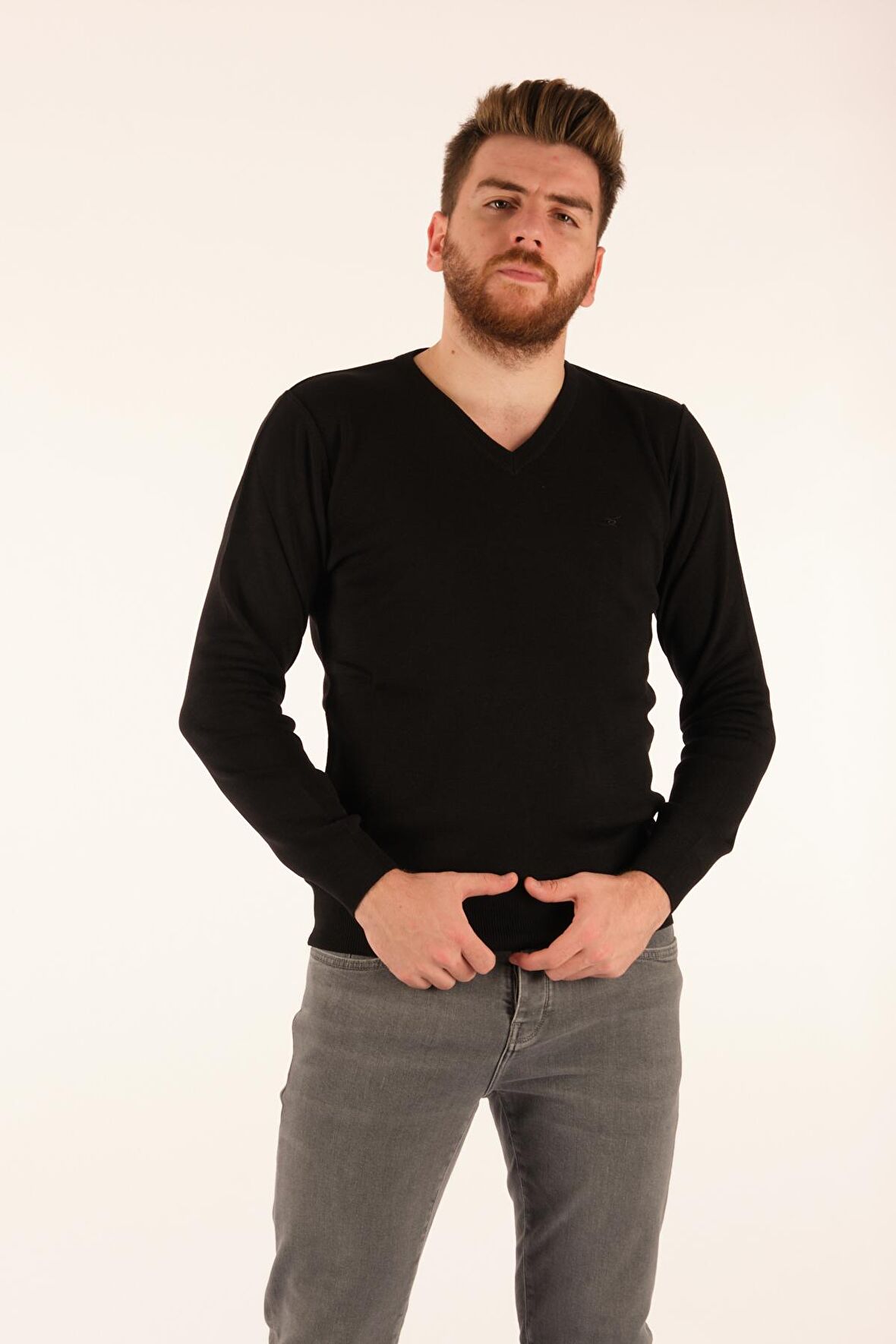 De Blasıo V Yaka Uzun Kollu Siyah Erkek Triko 212340020