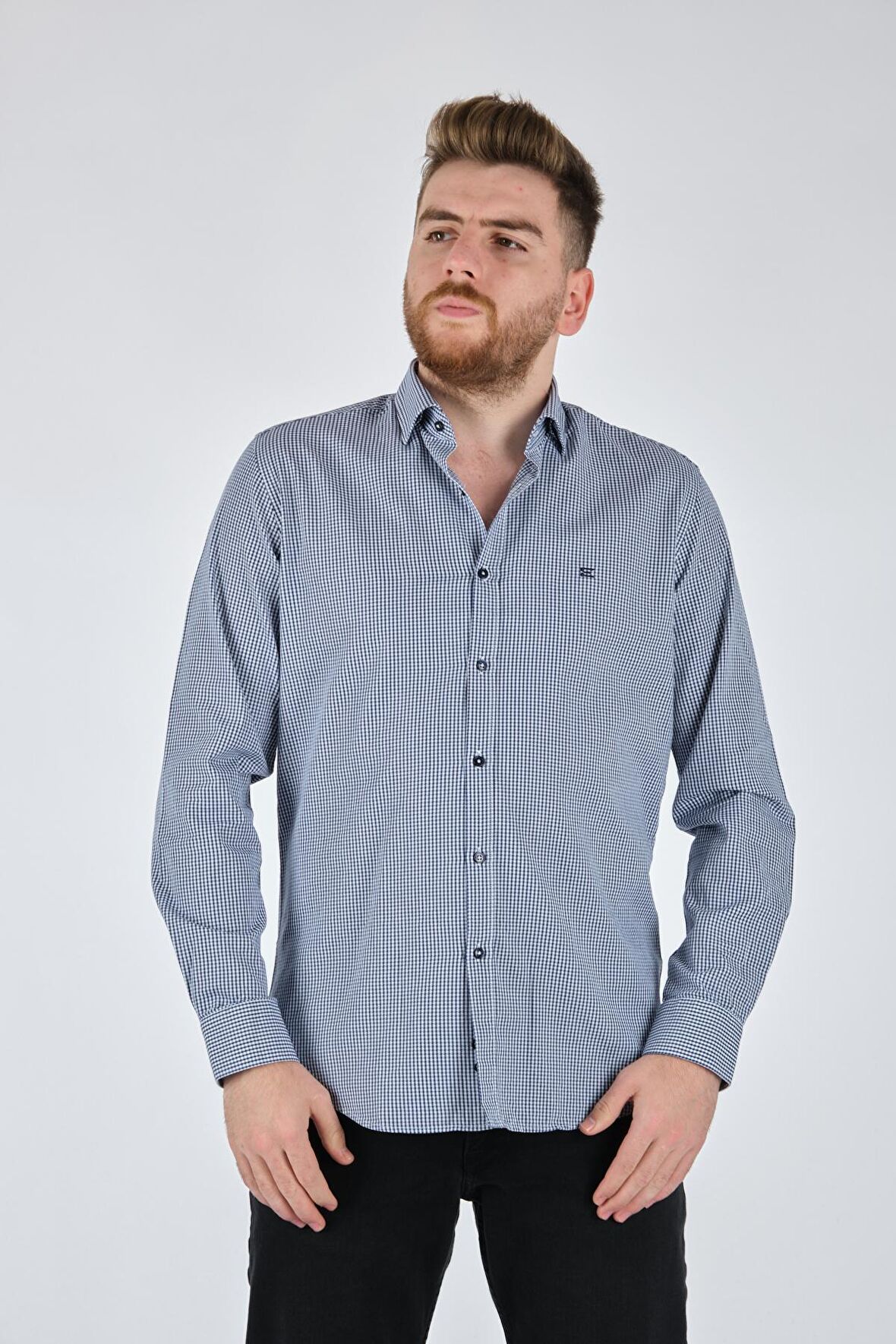 ECER DÜZ YAKA EKOSE UZUN KOL LACİVERT ERKEK GÖMLEK 50982121