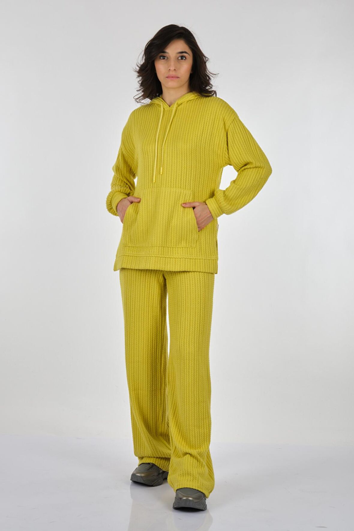 BSB KAPÜŞONLU ÖRME UZUN KOL LİME Kadın BLUZ 046-210110