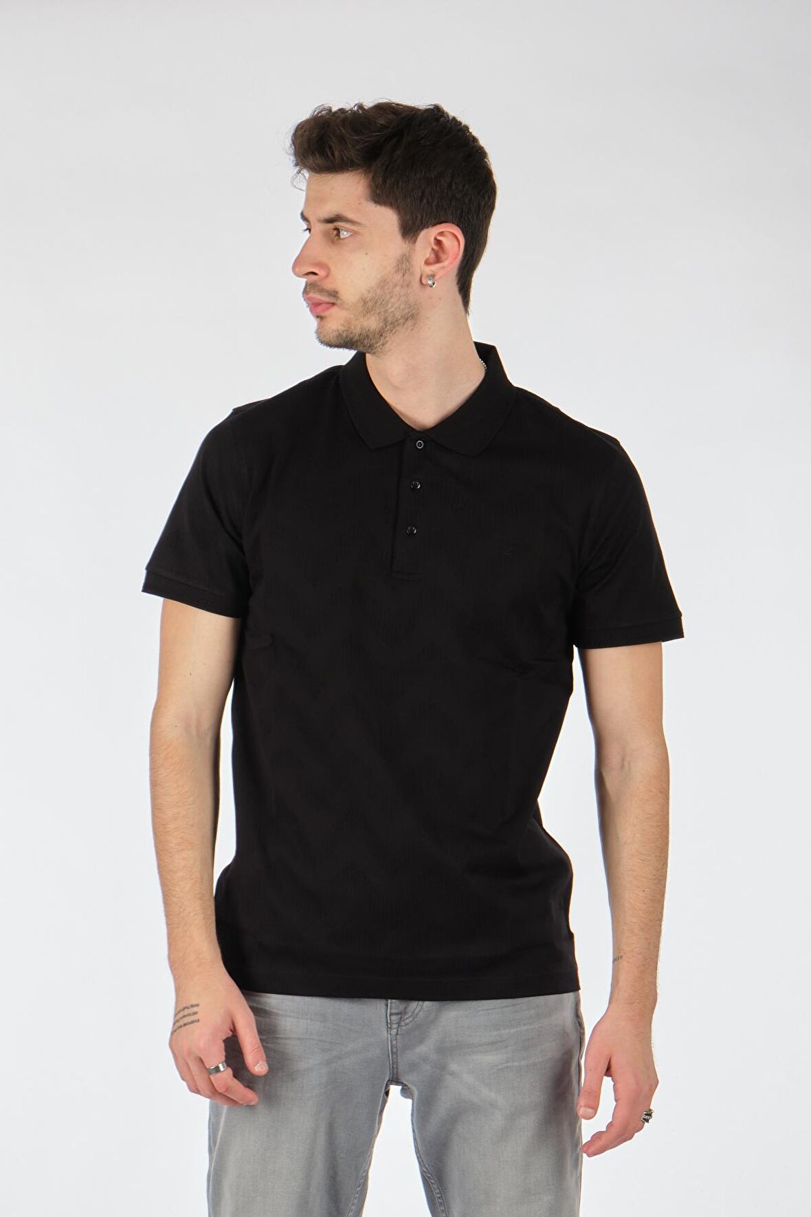 Ecer Polo Yaka Slim Fit Kısa Kollu Siyah Erkek T-shırt 60882212