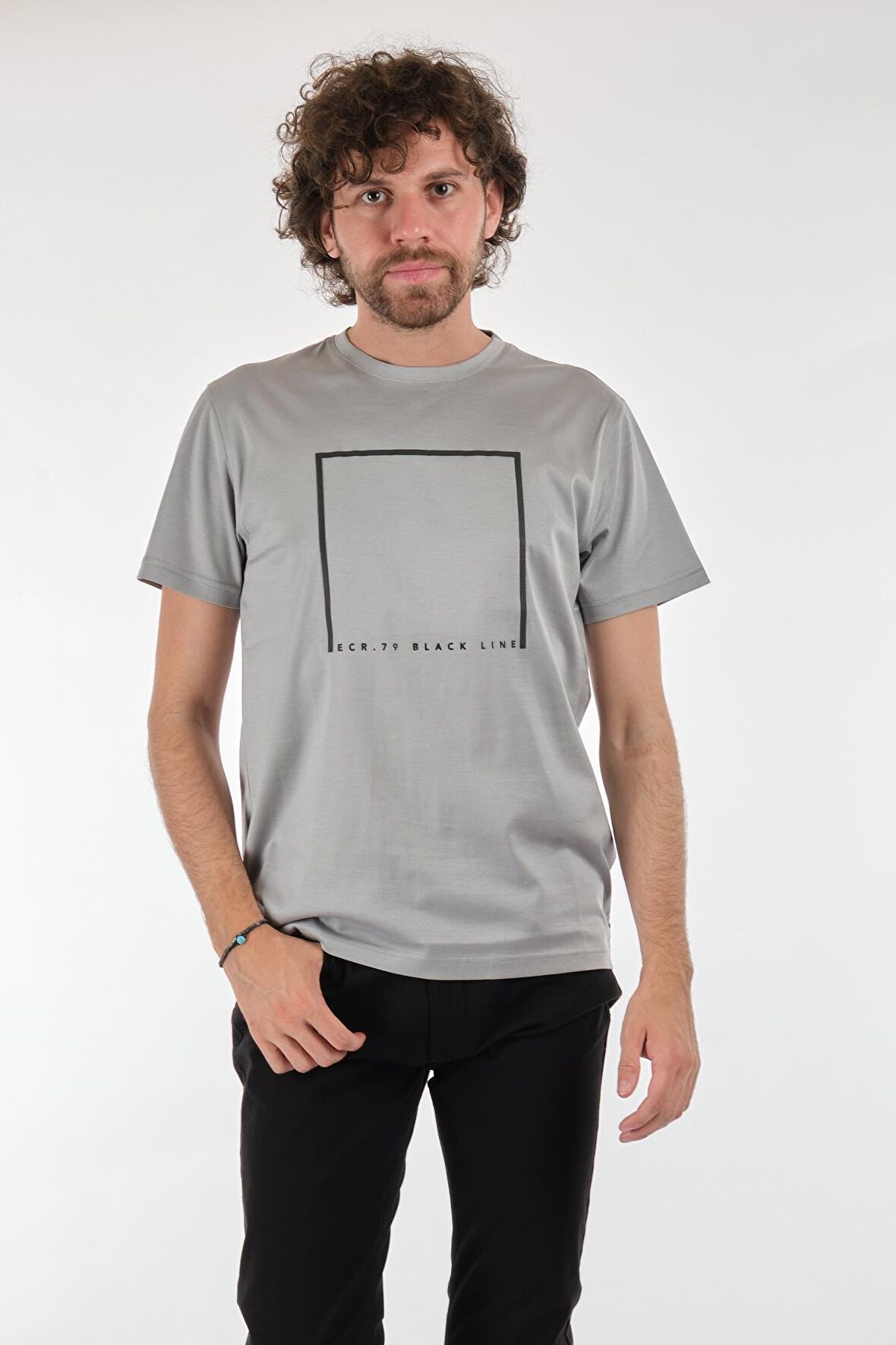 Ecer Bisiklet Yaka Baskılı Açık Gri Erkek T-Shirt 65082212