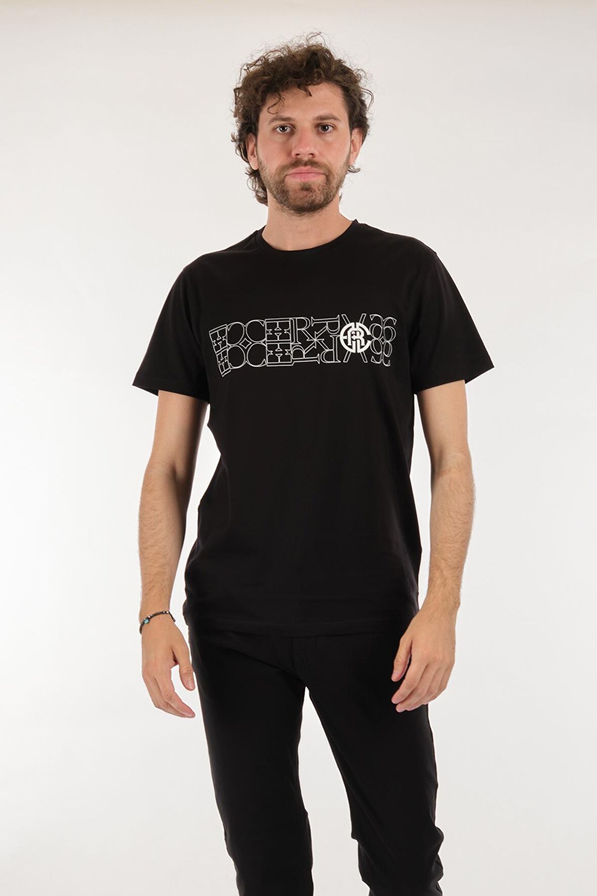 Ecer Bisiklet Yaka Baskılı Siyah Erkek T-Shirt 65682212