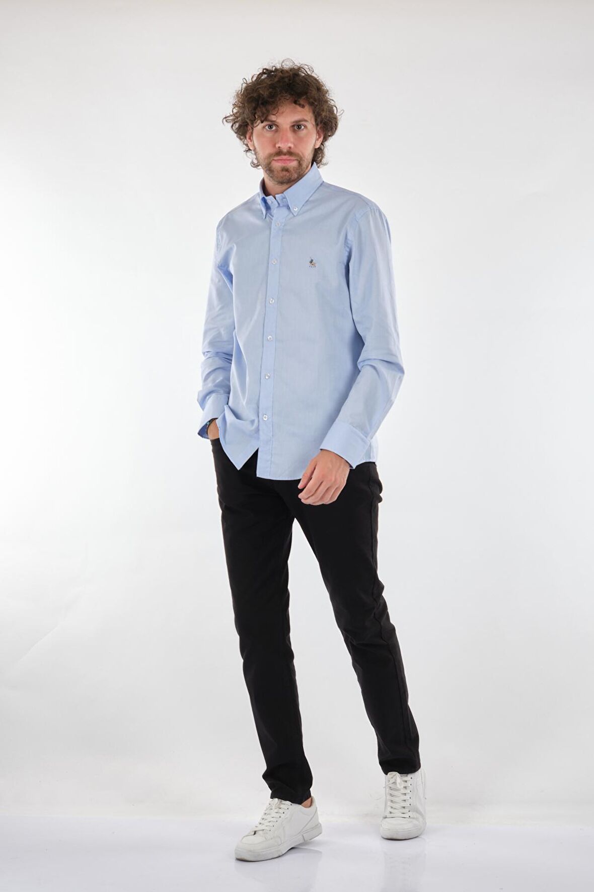 Polo Düz Yaka Uzun Kollu Mavi Erkek Gömlek BK-311003
