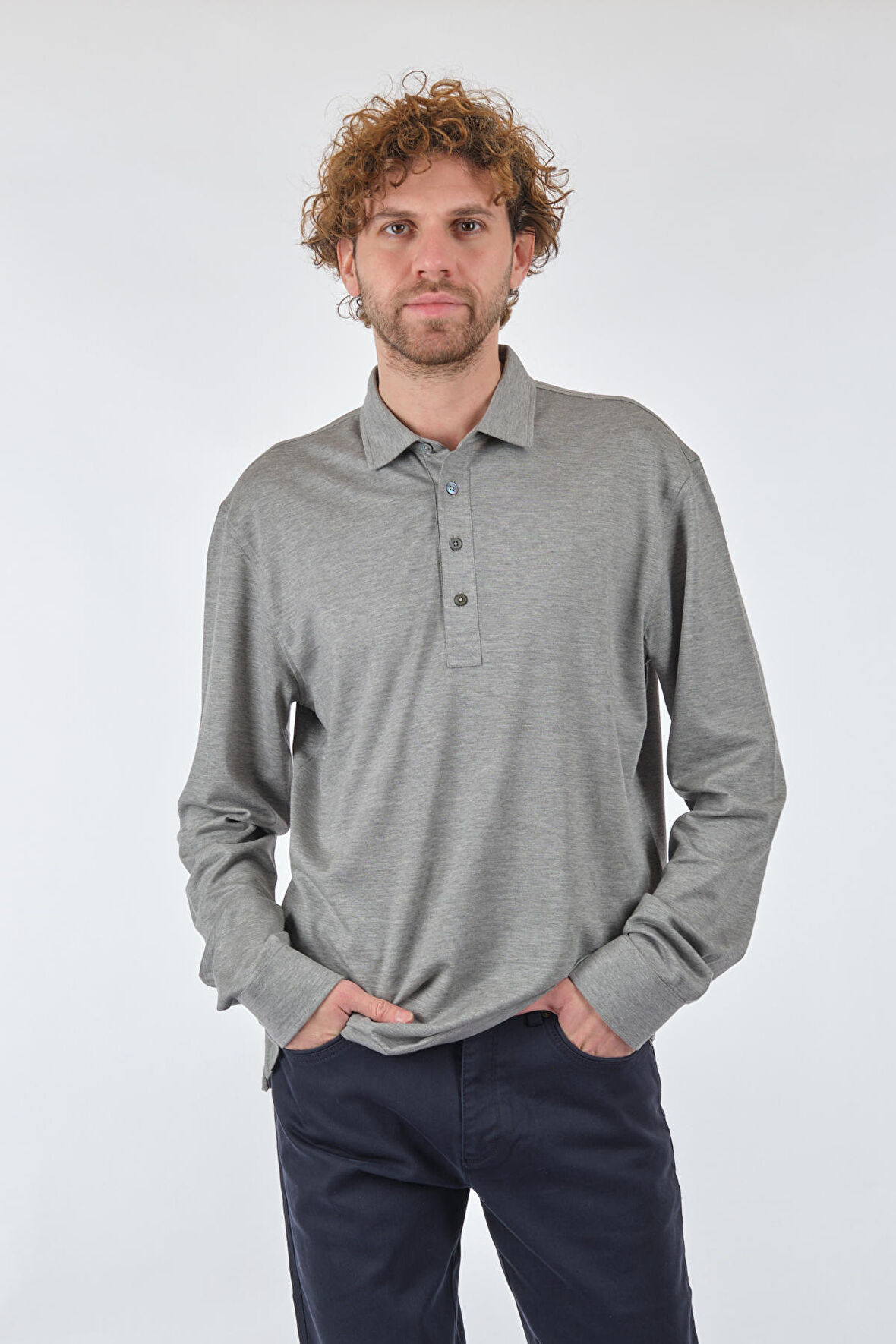 Gallus Gömlek Yaka Düğmeli Uzun Kollu Gri Erkek Sweat ML8355