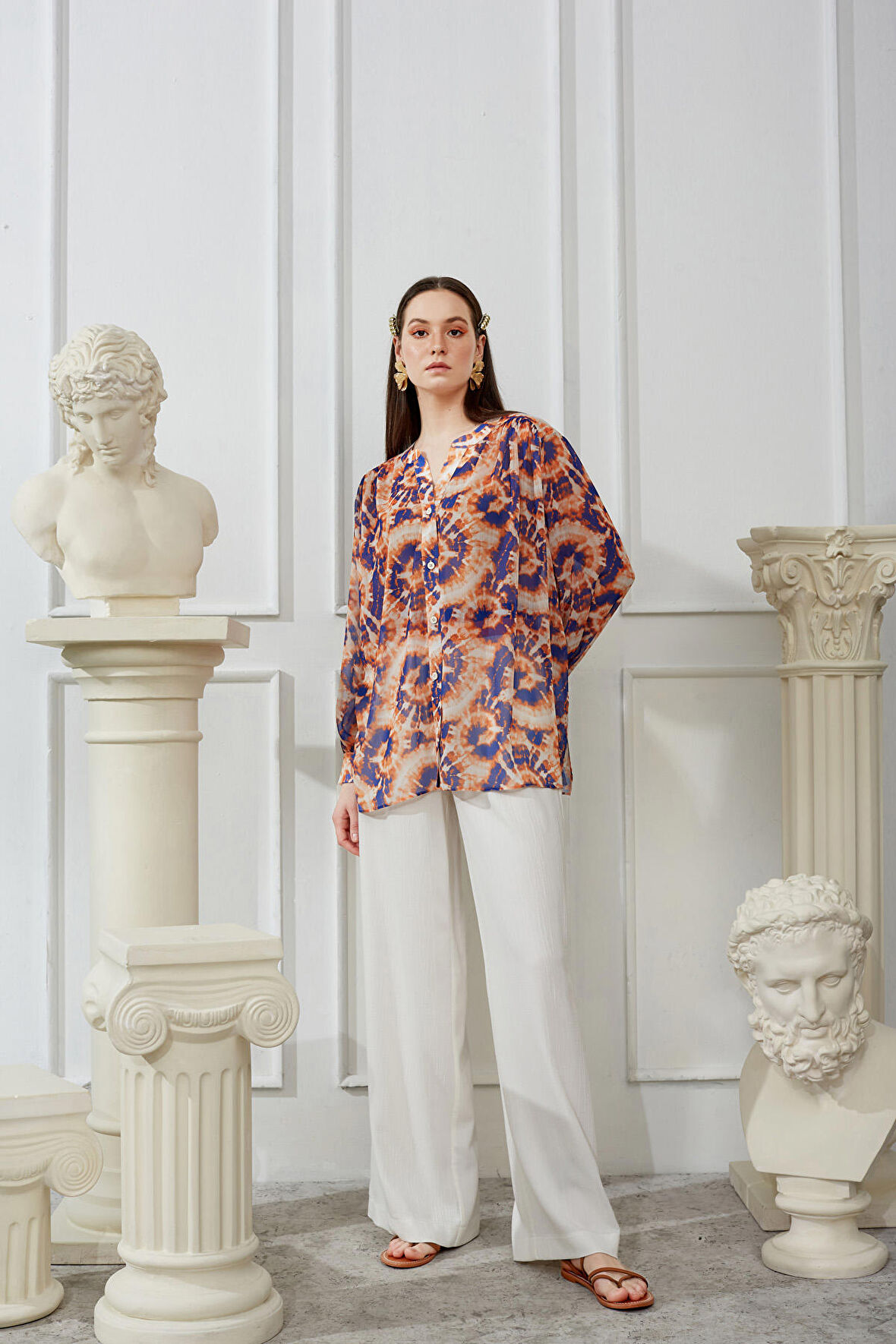 Naar V Yaka Desenli Uzun Kollu Orjinal Kadın Bluz 23161355