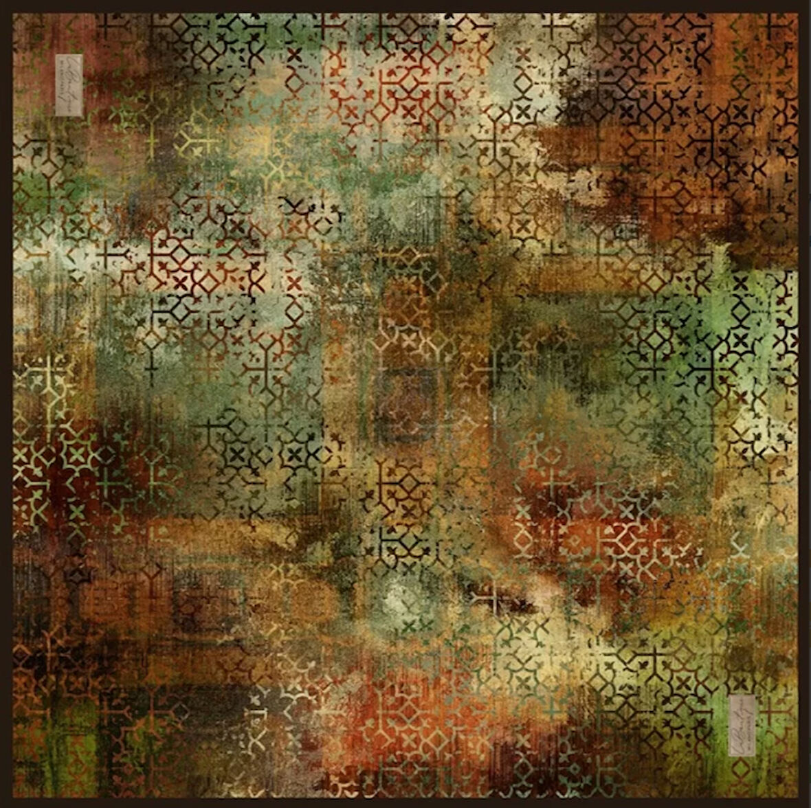 La Boutique Tivil Saf İpek Eşarp 232701 - 49048 Yeşil Karışık Desen