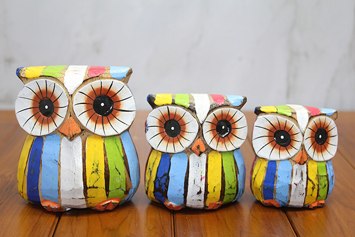 neararsanbizden Ahşap 3'lü Baykuş Seti Model 4