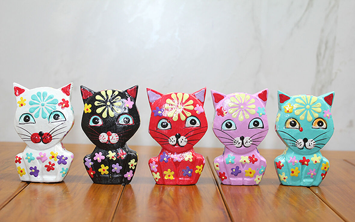 neararsanbizden Ahşap 5'li Kedi Seti Model 1