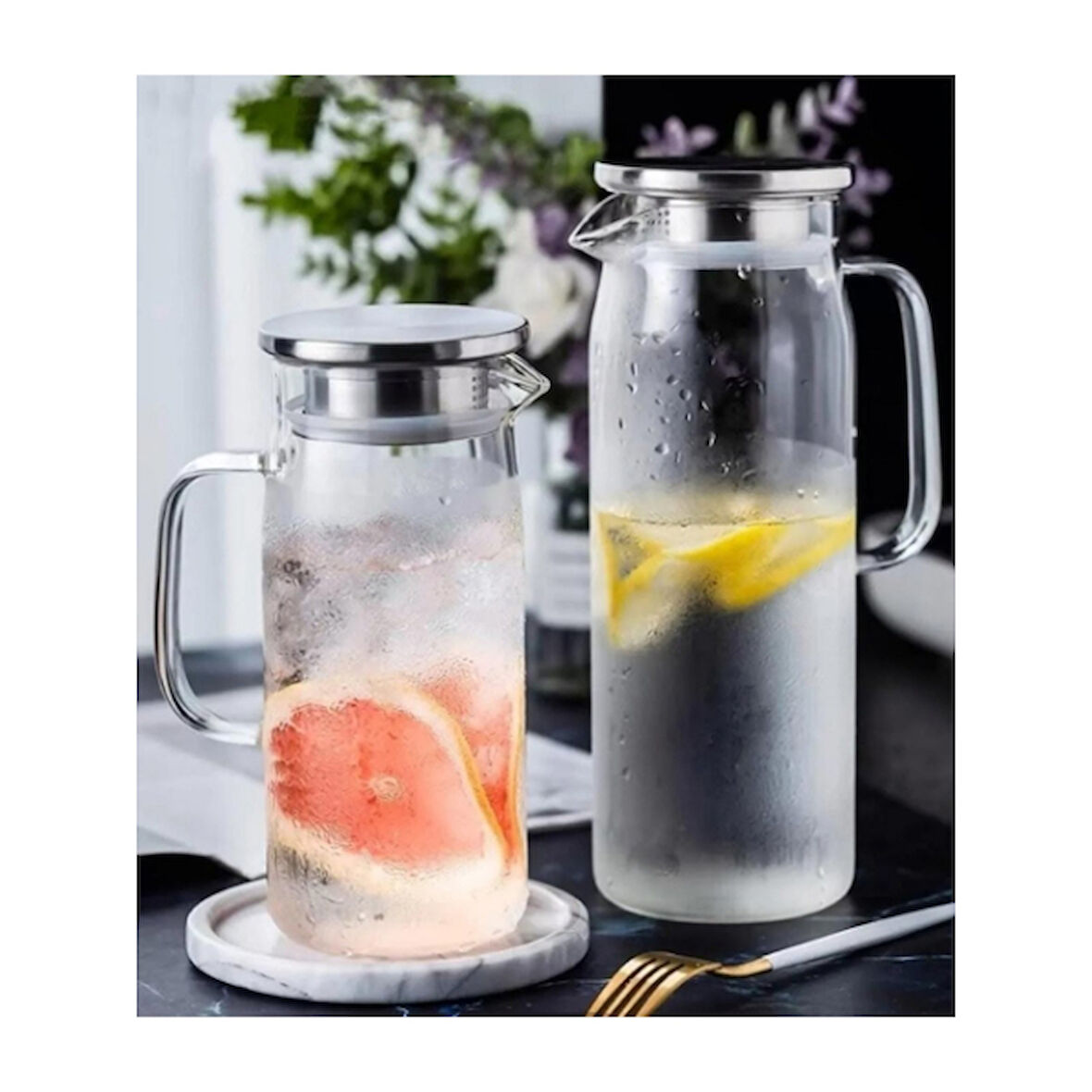 neararsanbizden 1500 ml Borosilikat Cam Su Sürahisi - Metal Kapaklı ve Isıya Dayanıklı