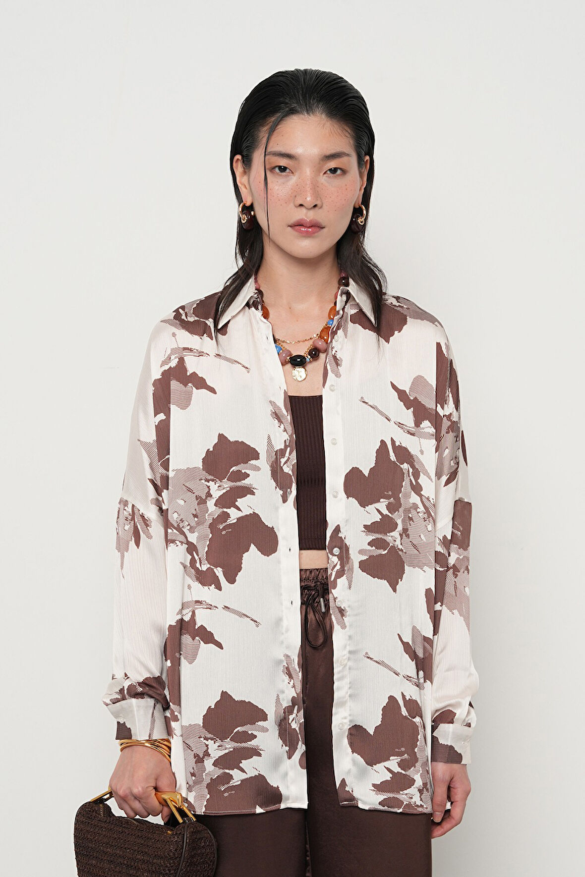 KADIN KARIŞIK DESENLİ OVERSİZE DİJİTAL GÖMLEK