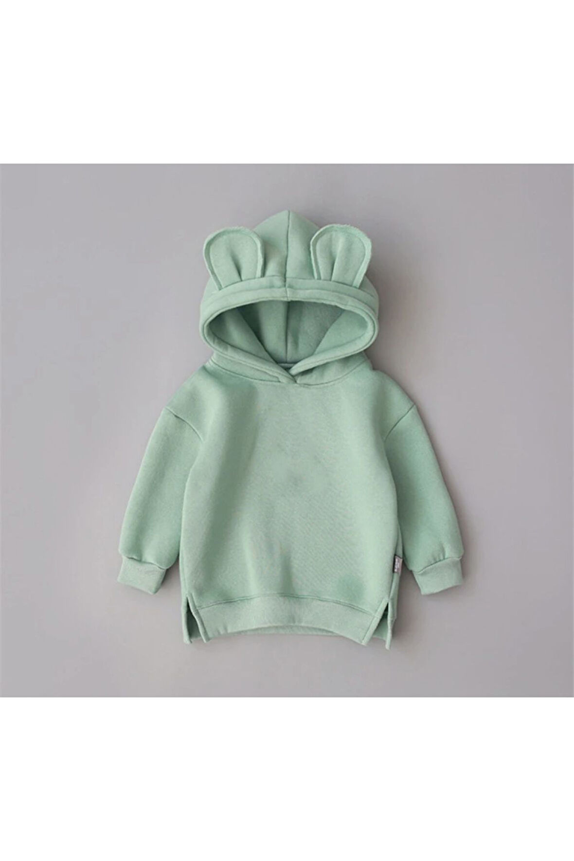 Petityu Teddy Kalın Yeşil Eşofman Üstü - Kapüşonlu Sweatshirt 3-4 Yaş