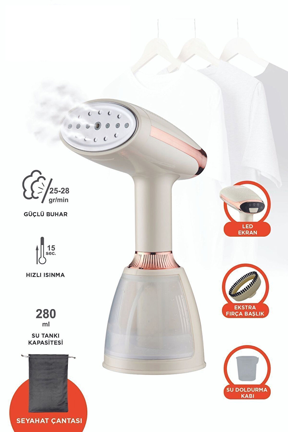 KY-003 Beyaz Buharlı Kırışık Giderici 1500w Taşınabilir Seyahat boy dikey ütü