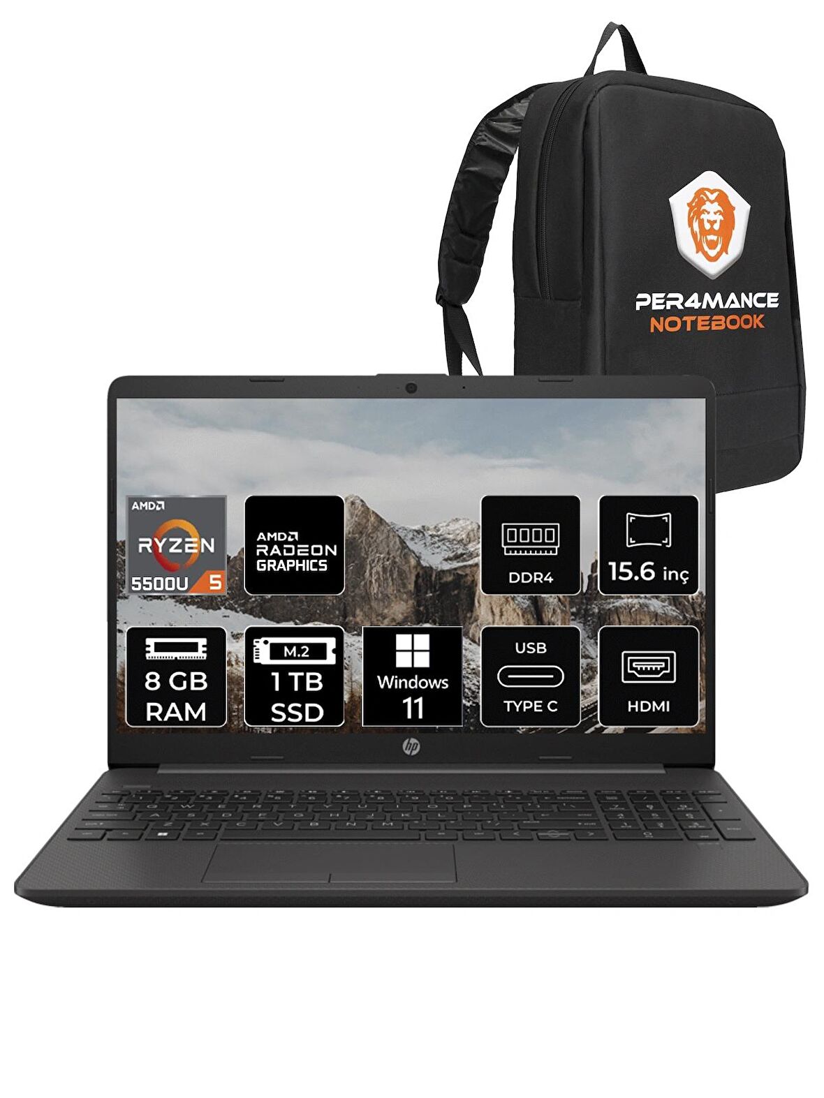 HP 255 G8 Ryzen 5 5500-8GB 1TB SSD 15.6" FHD W11PRO Taşınabilir Bilgisayar 7N4W6AA 