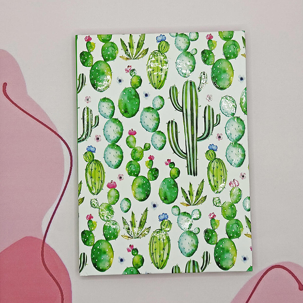 Sert Kapaklı A5 Not Defteri , Tarihsiz Ajanda - Kaktüs Desenli