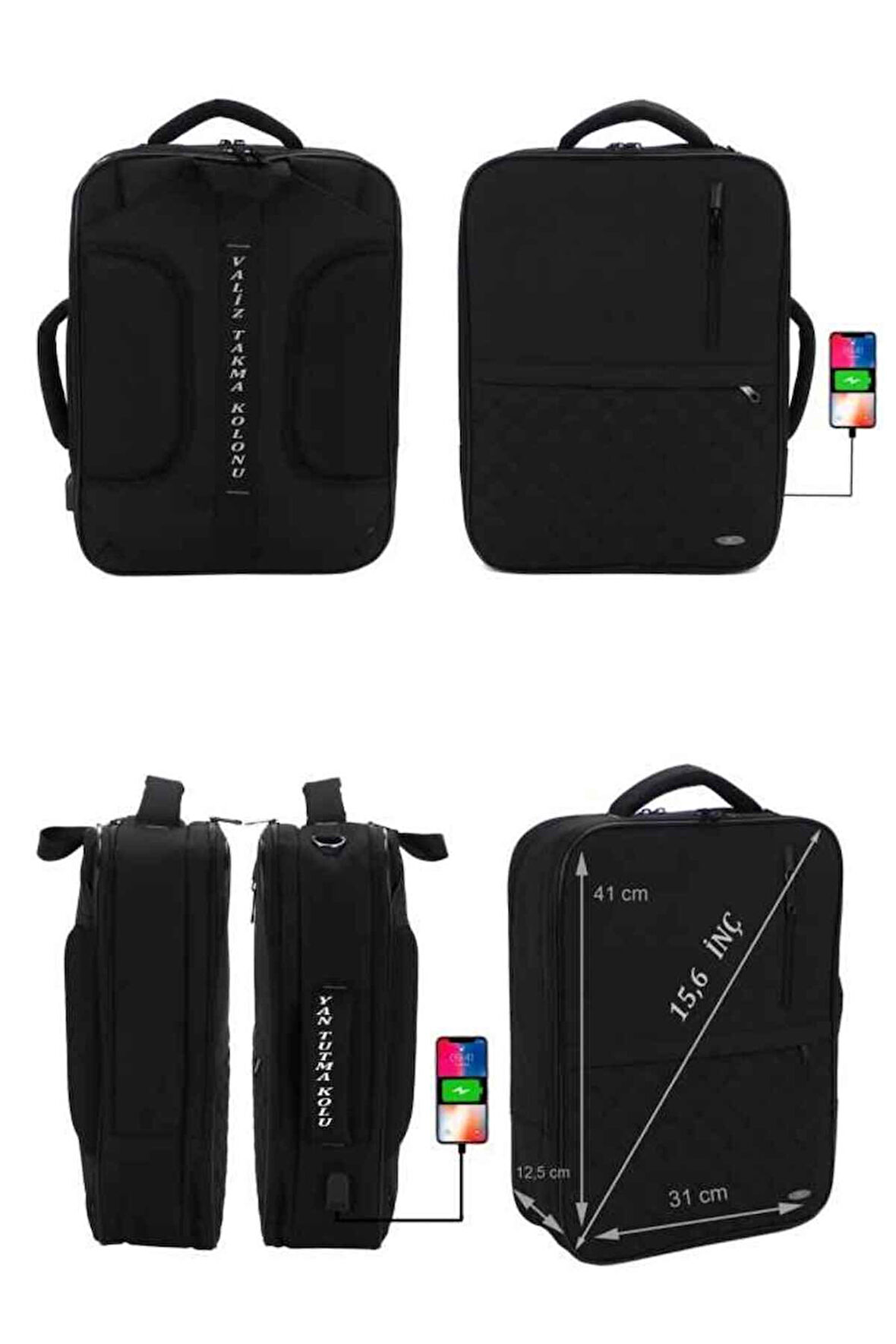 Case Club 1407 Laptop Sırt El Ve Omuz Çantası 15,6''Usb Aparatlı Omuz Askılı