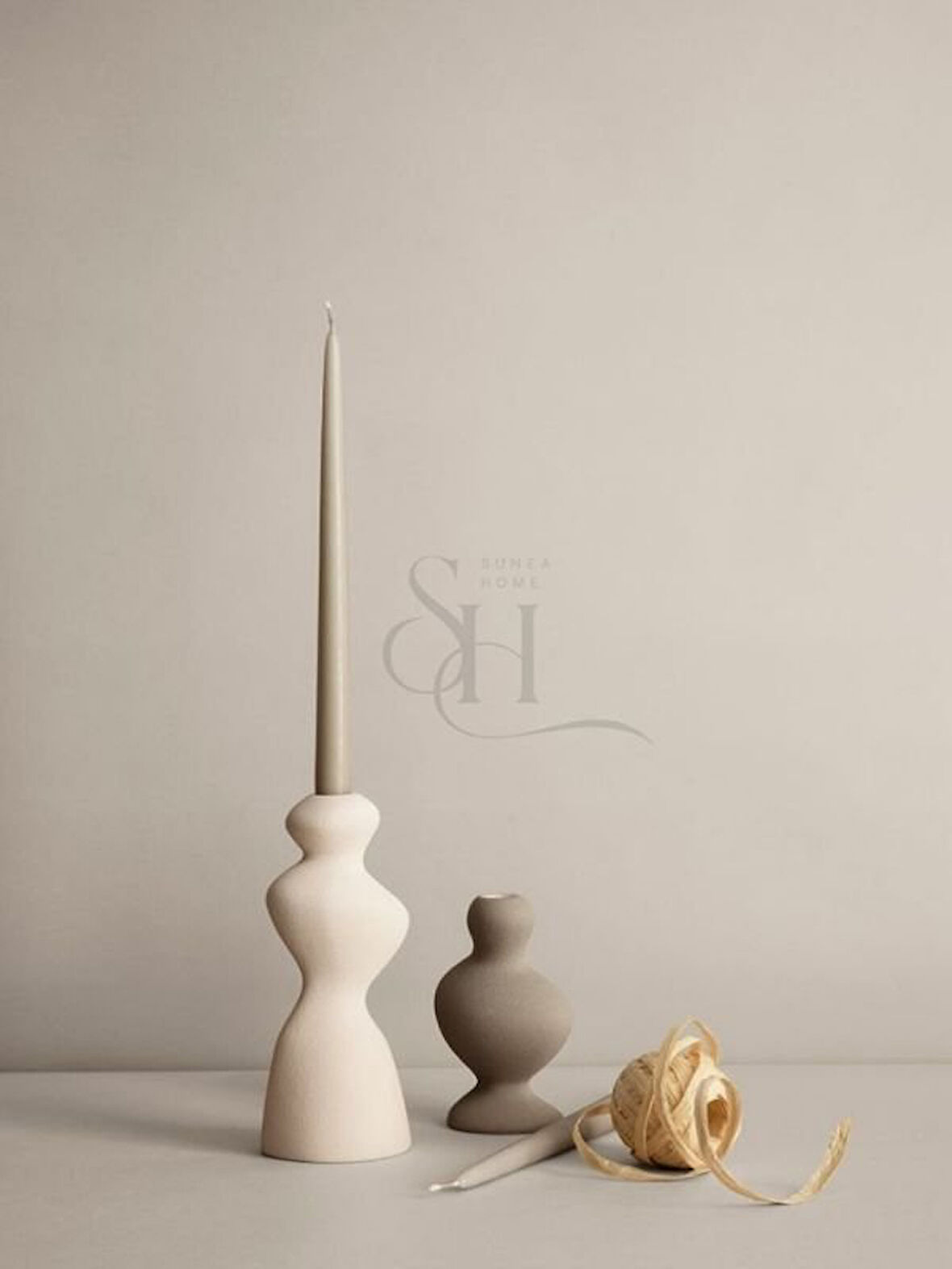 2'li Dalgalı Şamdan & Mumluk Set, Etnik Şamdan Mumluk