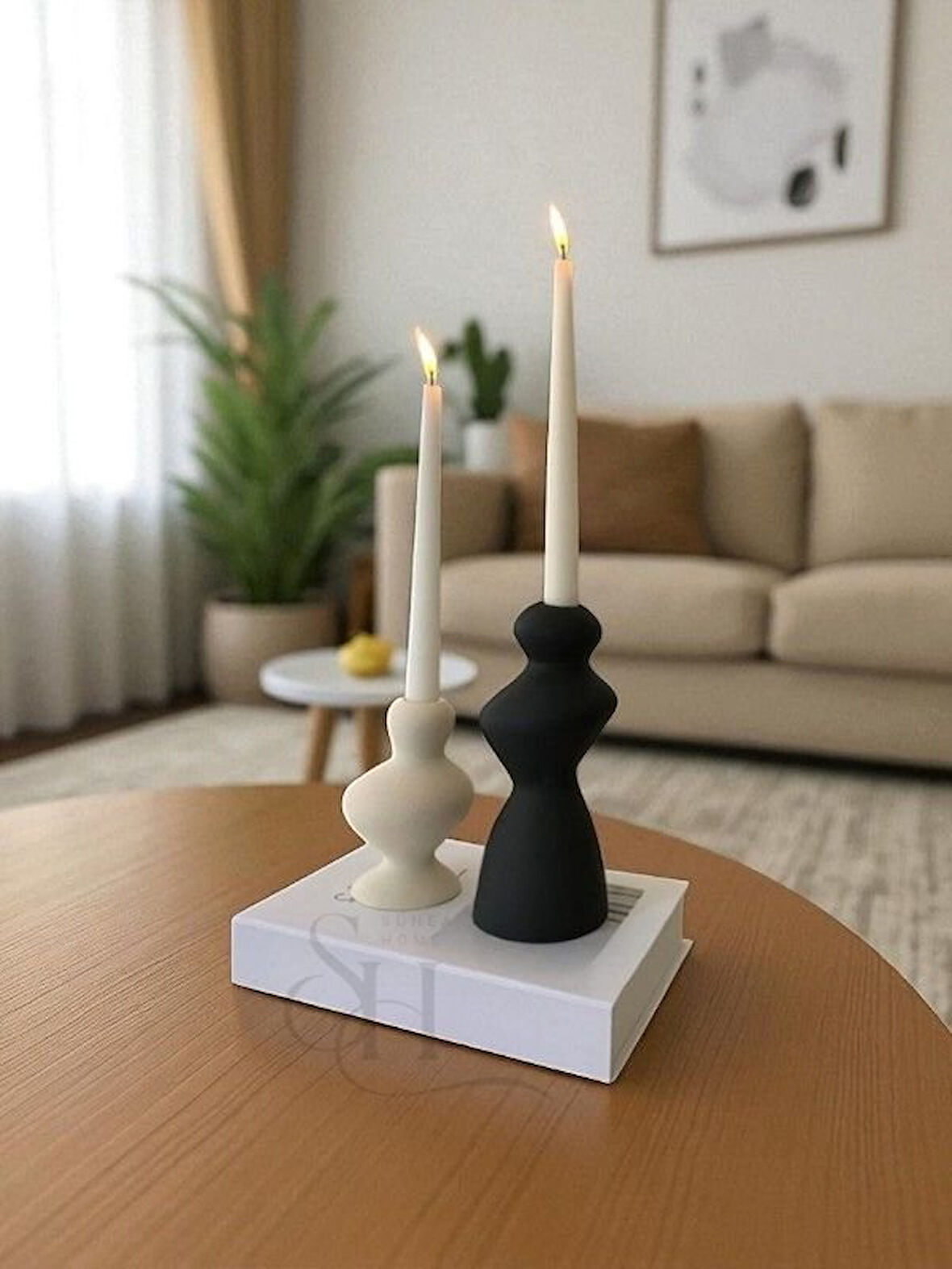 2'li Dalgalı Şamdan & Mumluk Set, Etnik Şamdan Mumluk