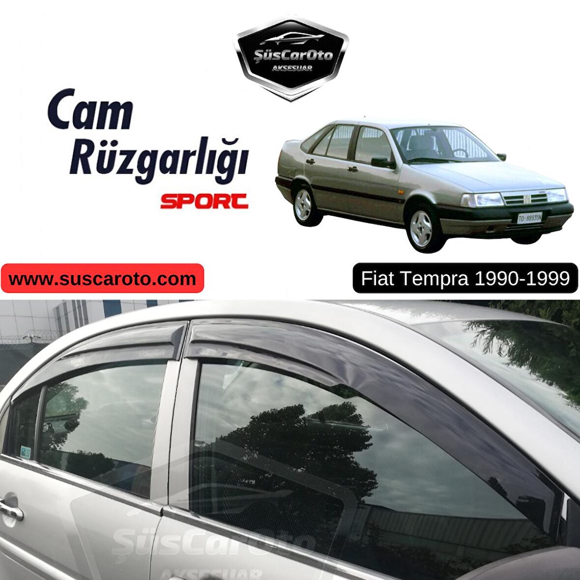 Fiat Tempra 1990-1999 Uyumlu Mugen Cam Rüzgarlığı Seti Piano Black 4'lü İthal